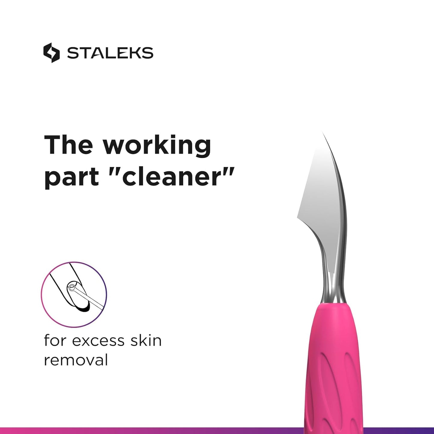 Staleks Manicure pusher Gummy with silicone handle UNIQ 10 TYPE 3 – Stainless Steel – Professional Cuticle Tool (rounded narrow pusher and cleaner)