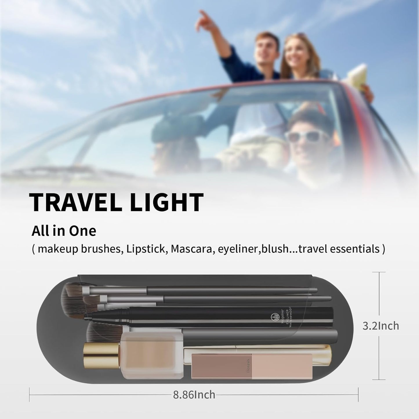 Silicone Makeup Brush Holder Travel Cosmetic Bag:Soft Portable Cosmetic Face Brushes Holder with Upgrade Anti-Fall Out Magnetic Closure, Large Travel Makeup Brush Case - Grey