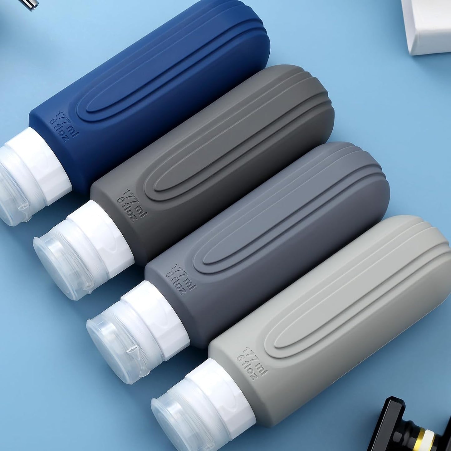 Travel Bottles for Toiletries, Large 6oz Oversize Containers, BPA Free Leak Proof Tubs Refillable Liquid Traveler Accessories with Toiletry Bag for Cometic Shampoo and Lotion Soap (4 Pack)