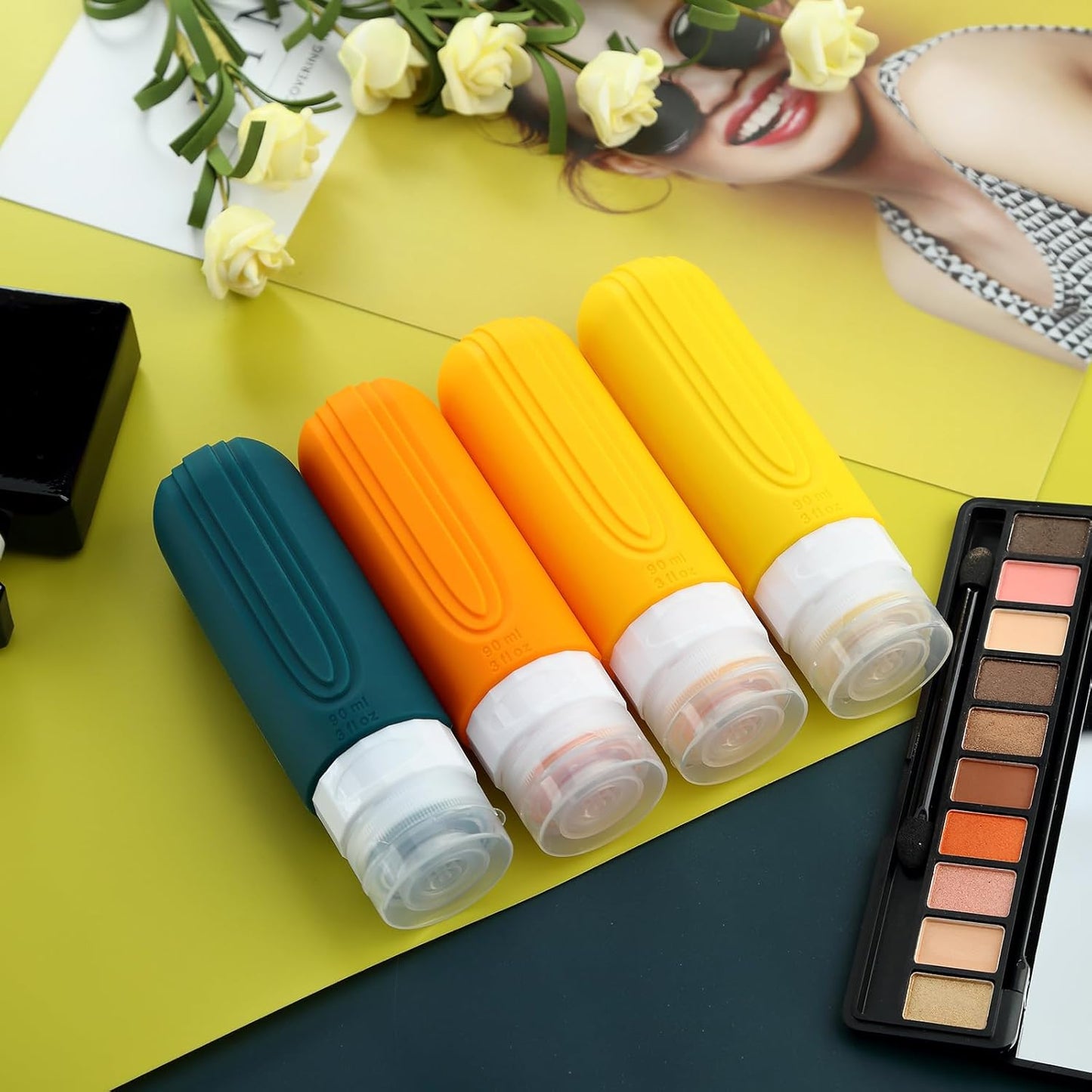 Travel Bottles for Toiletries, Tsa Approved 3oz Travel Size Containers BPA Free Leak Proof Refillable Liquid Silicone Squeezable Travel Accessories for Shampoo Conditioner Lotion (4 Pack)