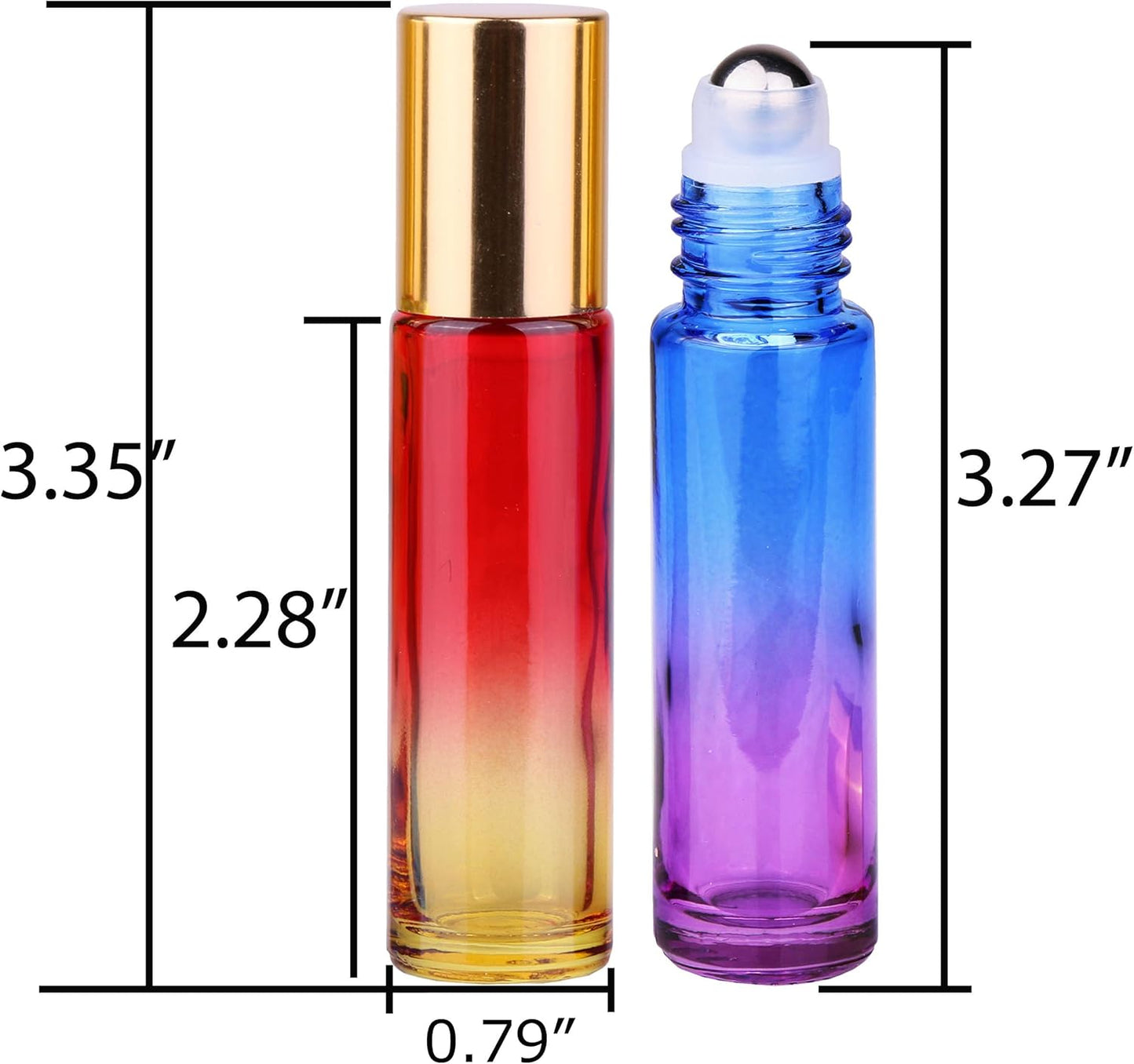 inice 12 Pack,Roller Bottles Gradient Color Glass Bottle for Essential Oils Applicator,10ml Roll on Bottle with Golden Metal Cap for Daily Care