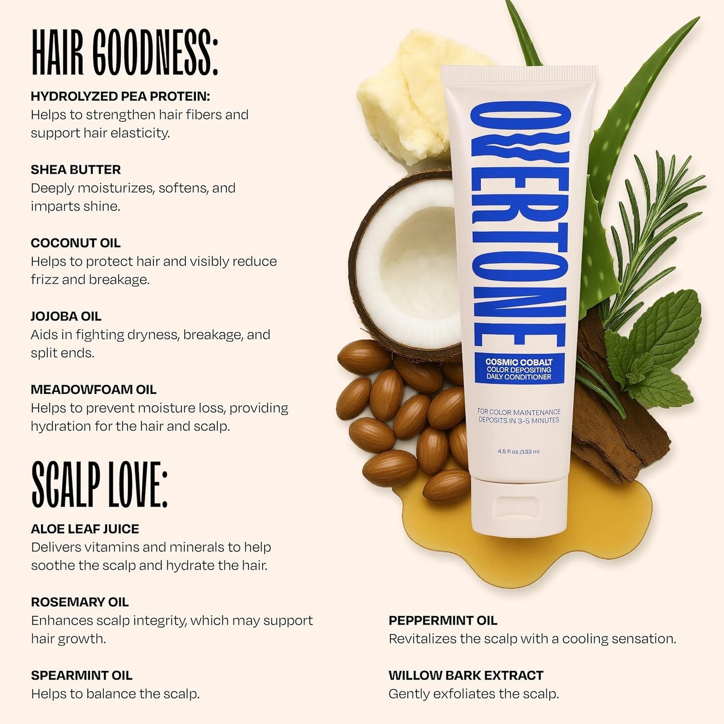 Overtone Daily Color Depositing Conditioner - 4.5oz Temporary Coloring Conditioner with Shea Butter & Coconut Oil - Refresh Color & Prevent Fading - Vegan & Cruelty-Free, Extreme Blue is Cosmic Cobalt