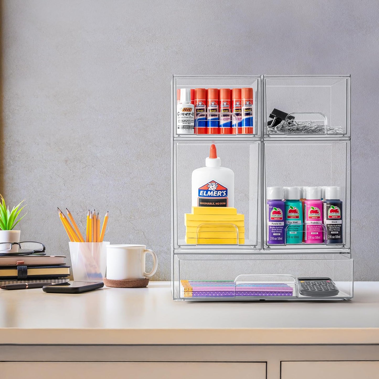 Sorbus Acrylic Storage Containers - 2 Pack, Stackable Storage Bins Set for Bathroom Organization - Clear Acrylic Drawer Organizers - Makeup Case Pull-Out Drawers (7.6’’ Tall)