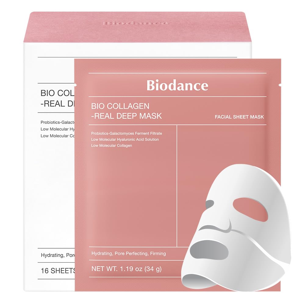 BIODANCE Bio-Collagen Real Deep Mask, Hydrating Overnight Hydrogel Mask, Pore Minimizing, Plumping, Elasticity Improvement, Korean Skincare for stocking stuffers | 1.19oz(34g) x 16ea