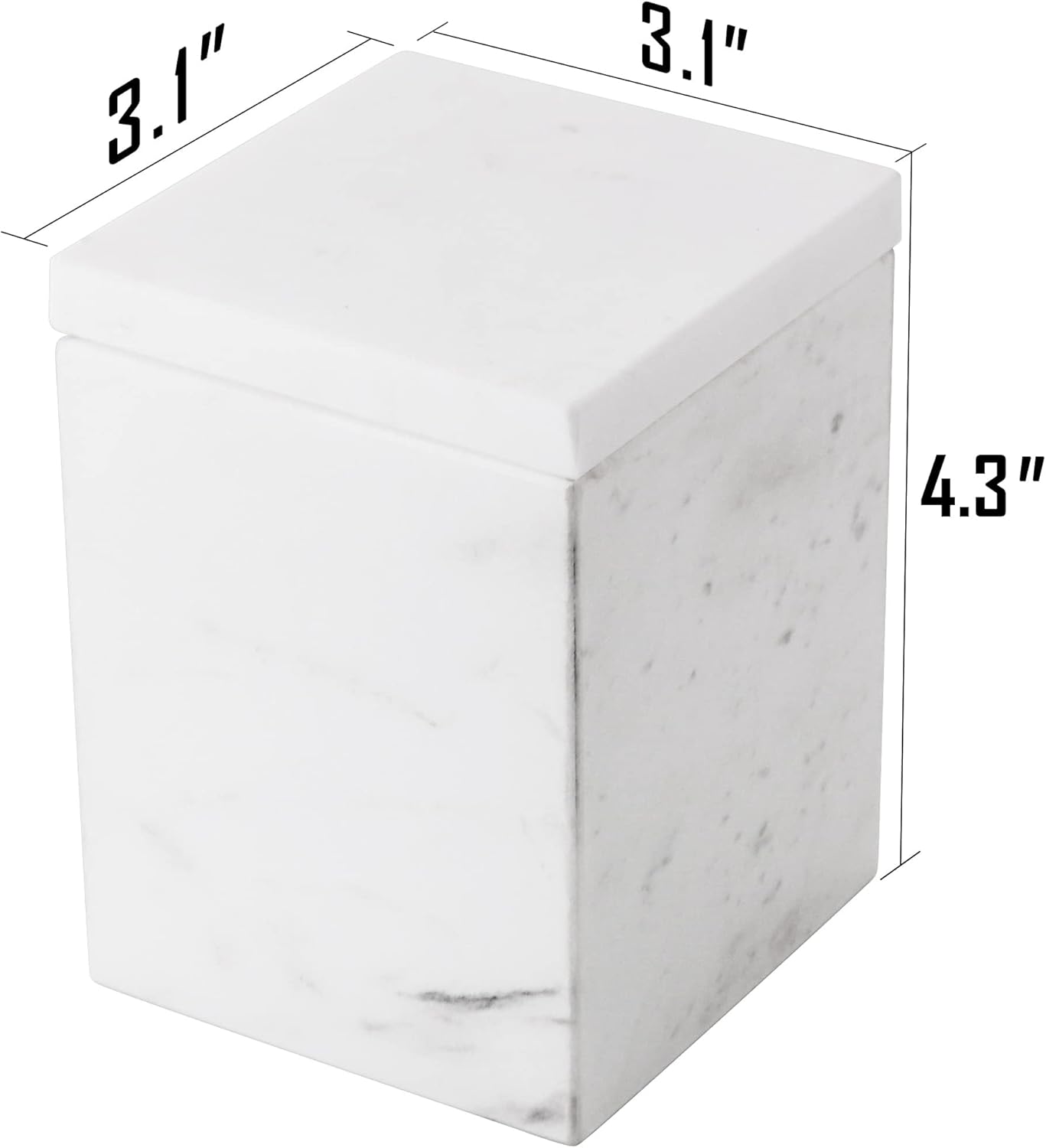 WORHE Marble Canister Natural Stone Qtip Holder with Lid Square Bathroom Vanity Organizer for Makeup Sponge Coffee Bean Dispenser Storage Jar Case for Home Decor White (DLW201)