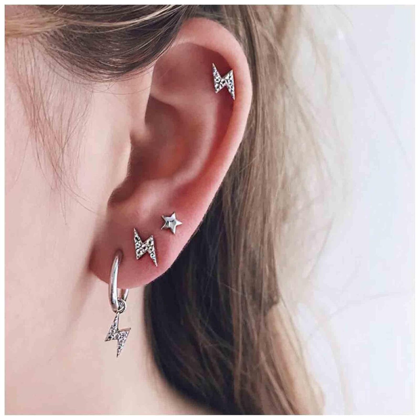 Punk Rhinestone Thunder Earrings Cz Lighting Bolt Dangle Earrings Boho Star Earrings Silver Multiple Piercing Earrings Jewelry for Women and Girls