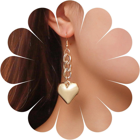Boho Large Heart Drop Earrings Vintage Gold Love Heart Dangle Earrings Punk Statement Open Big Hoop Heart Earrings Wedding Prom 3D Heart Drop Earrings Jewelry for Women