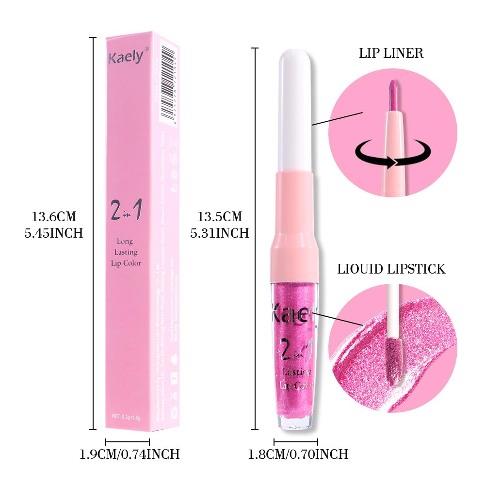 Kaely 2-in-1 Hot Pink Metallic Lipstick and Lip Liner, Shimmer Liquid Metallic Lipsticks for Women, Glitter Lip Gloss Stain Long Lasting Waterproof Smudge Proof 24 Hour, Vegan Makeup, 07
