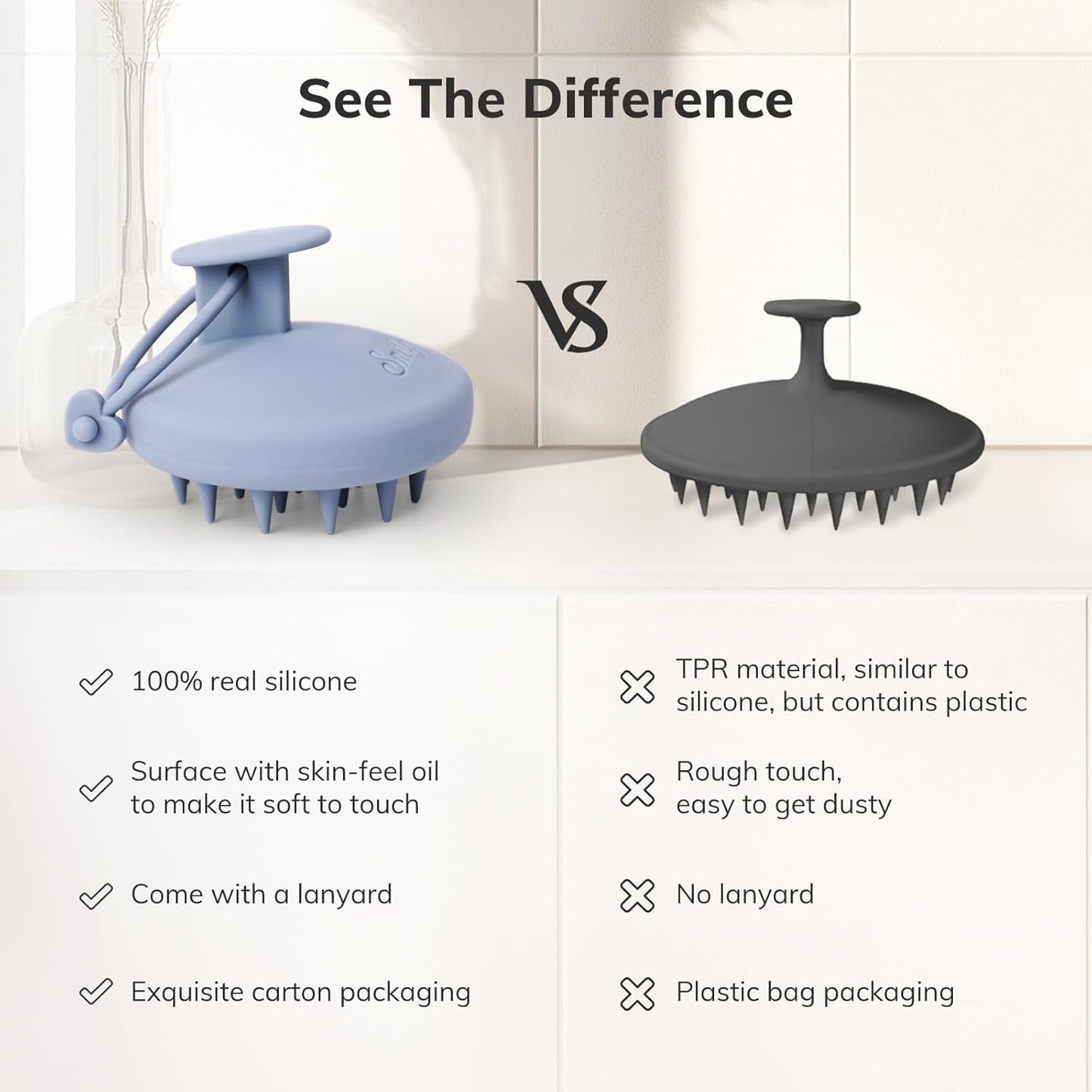 Sndyi Silicone Scalp Massager Shampoo Brush, Hair Scrubber with Soft Silicone Bristles, Scalp Scrubber/Exfoliator for Dandruff Removal, Wet Dry Scalp Brush for Hair Growth & Scalp Care, Gray Blue