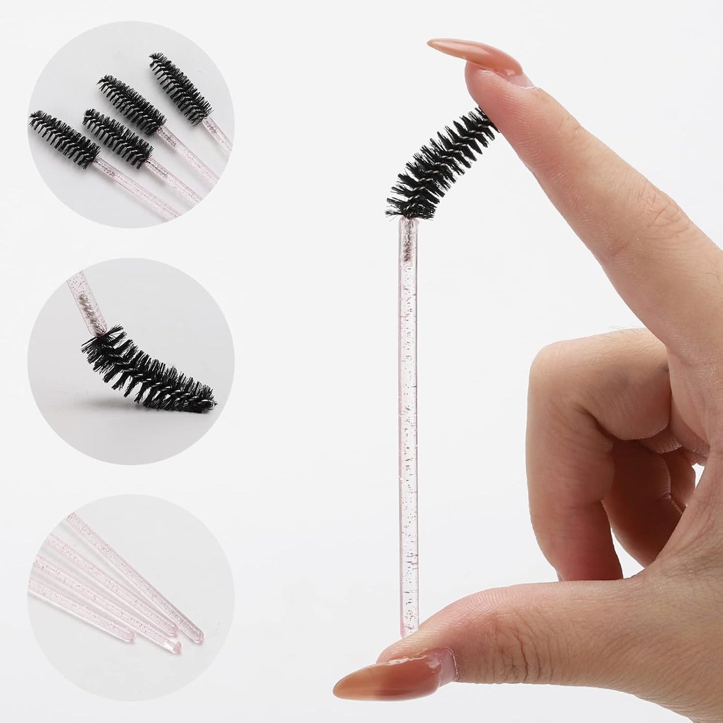 100 Pcs Disposable Mascara Wands, Crystal Eyebrow Spoolies Brush for Eyelash Extensions, Lash Brushes with Container (Black, Pink)