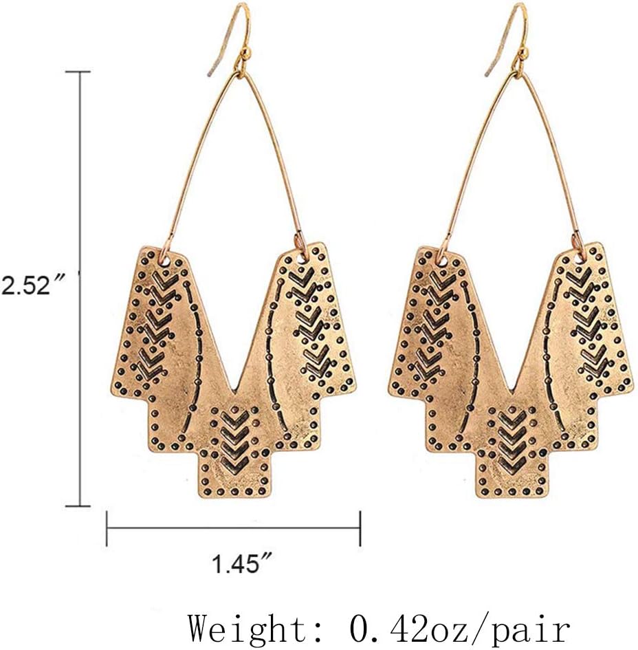 Zealmer Gold Geometric Earrings Statement Vintage Boho Ethnic Earrings Hollow Out Fan Shape Dangle Drop Earrings for Women Birthday Christmas Valentines Day Gift
