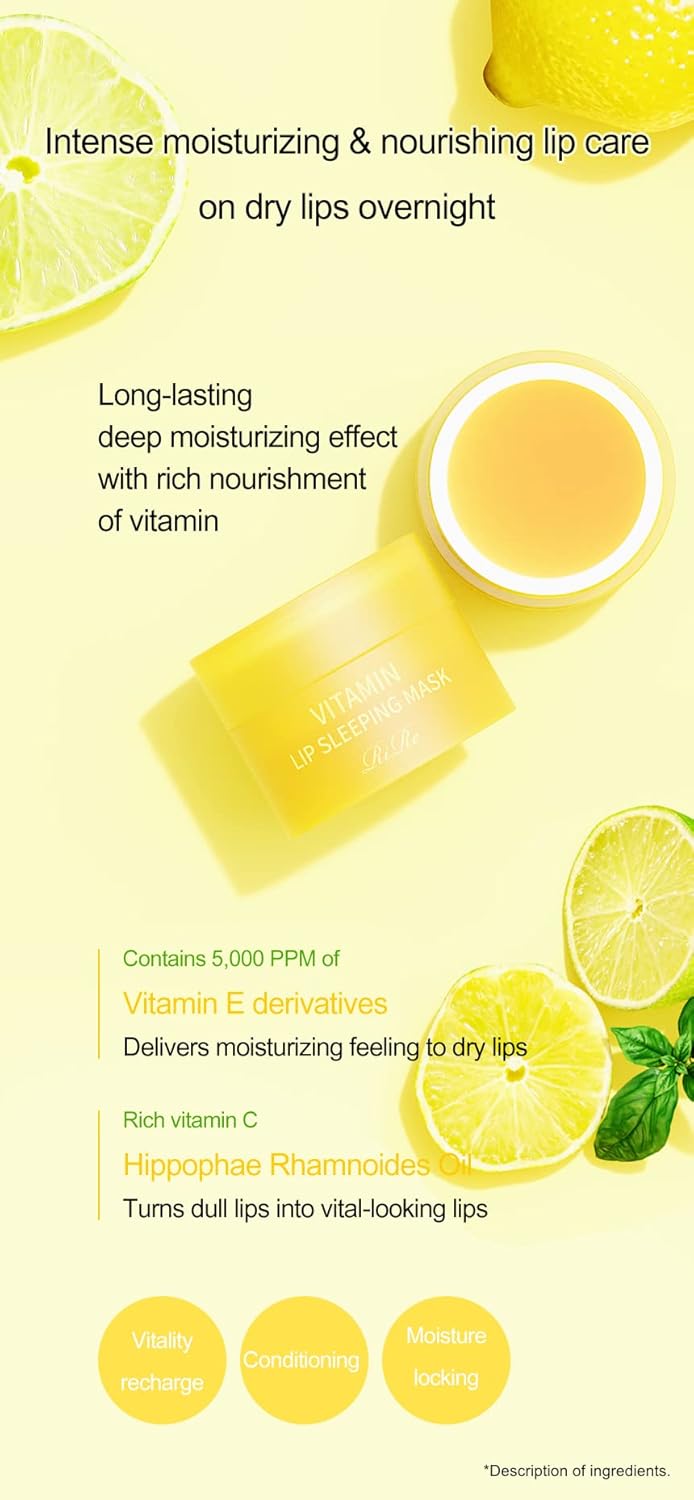 Vitamin Lip Sleeping Mask 10g / 0.35 oz. (Pack of 2) Contains 5,000ppm of vitamin E, Nourishing Moisturizing Elasticity Keratin Care, Lip Balm For Chapped, Cracked, Dry, Wrinkled Lips