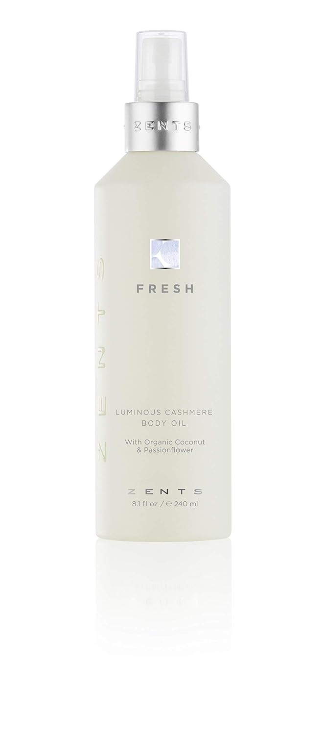 Zents Luminous Cashmere Body Oil (Fresh Fragrance) | Moisturizing Body Oil with Vitamin E & Organic Coconut Oil | Softens & Smooths Skin | 8 fl oz