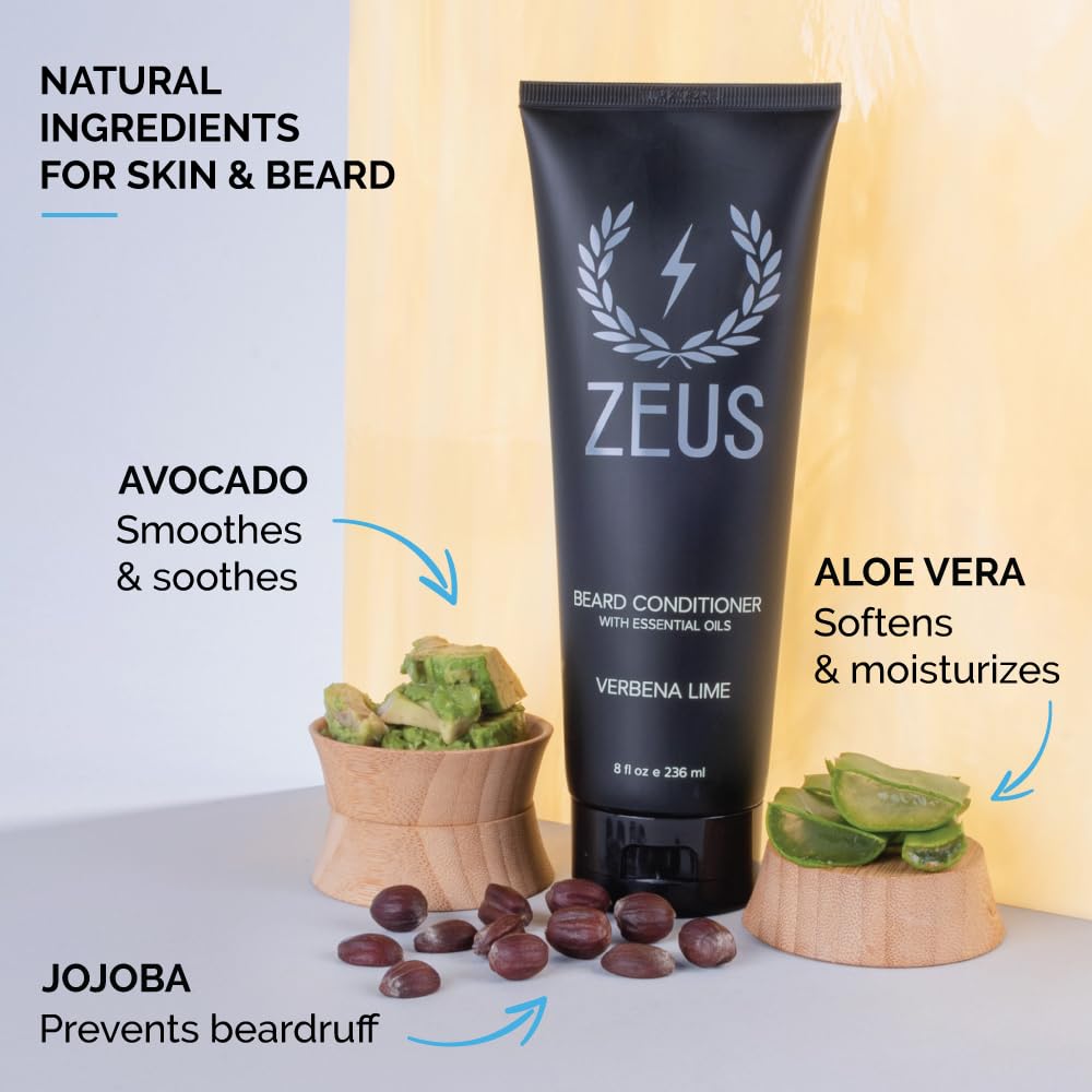 ZEUS Beard Conditioner Wash, Cleansing & Moisturizing Beard Wash with Green Tea & Natural Ingredients to Soften Facial Hair (Made in USA) Verbena Lime