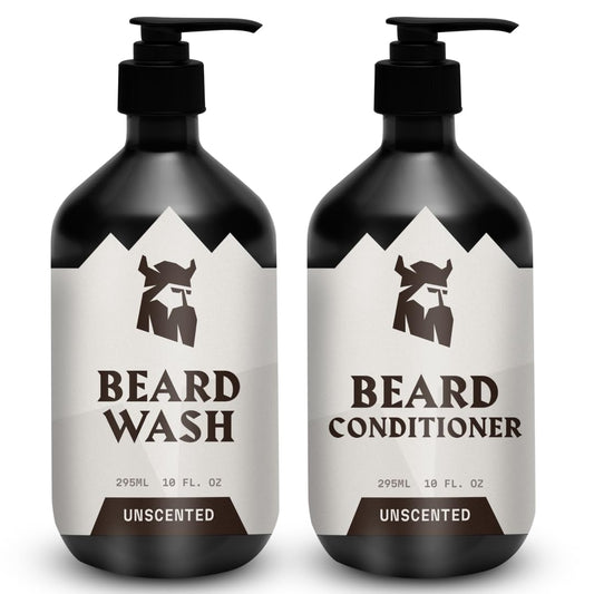Striking Viking Unscented Beard Wash & Conditioner - 10 Fl Oz, Pack of 2 - Deep Cleansing Oil Formula - Fragrance-Free Beard Wash - Soothing Jojoba Oil Softener