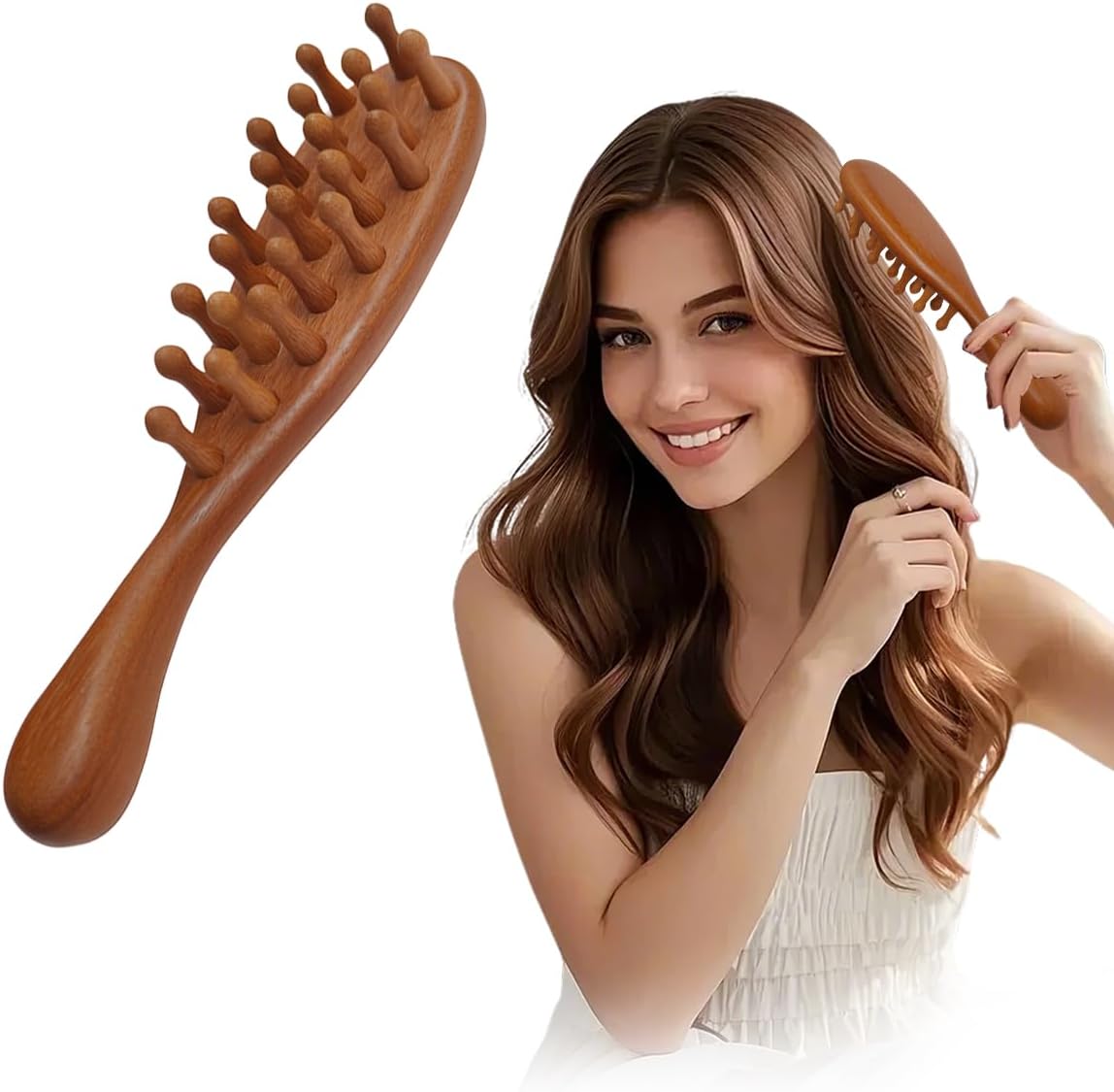 Wooden Scalp Massage Comb - Sandalwood Head Massager Tool, Gua Sha Brush for Women Men Hair Growth
