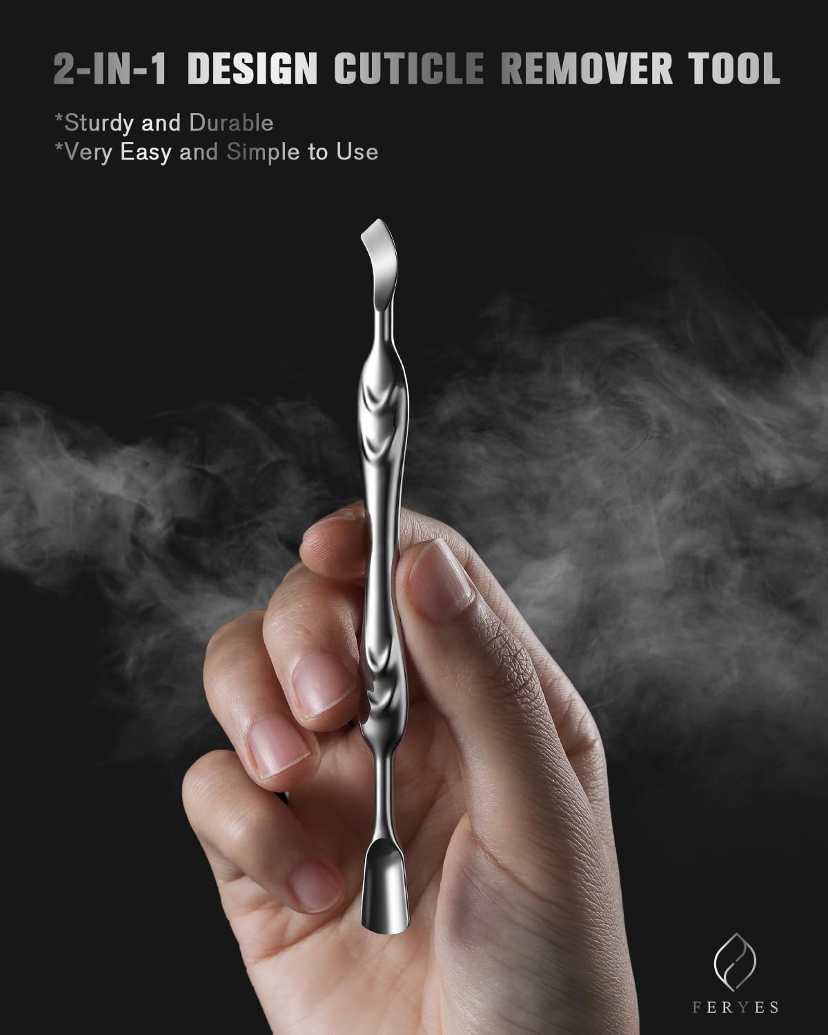 FERYES Elegant Precision Cuticle Pusher & Nail Cleaner - Dual-Ended Cuticle Stick Stainless Steel Cuticle Tool for Flawless Nail Care