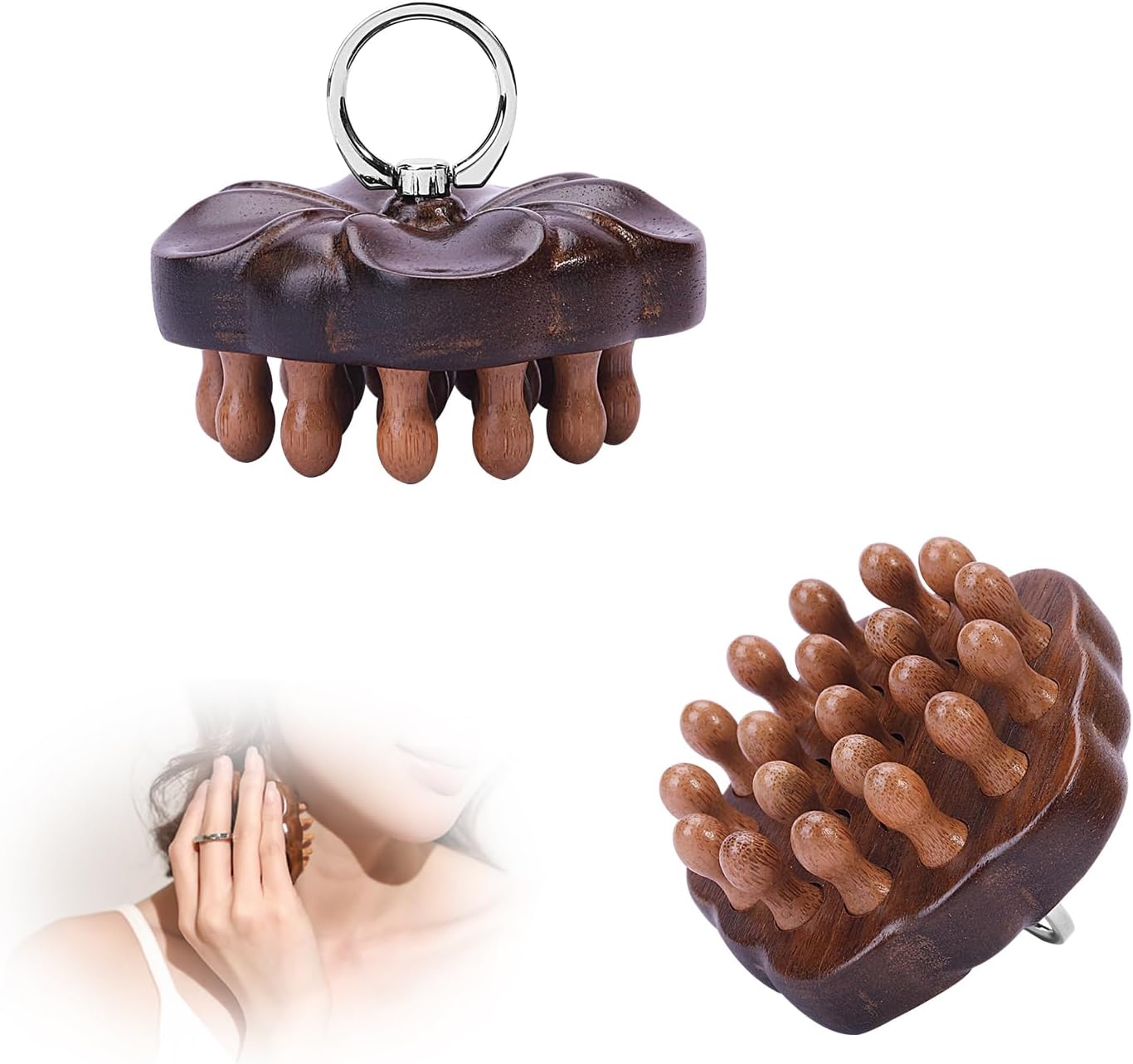 Wooden Scalp Massager for Hair Growth - Wooden Hair Brush & Body Massage Tool with Wide Teeth for Detangling, Stress Relief & Improved Circulation