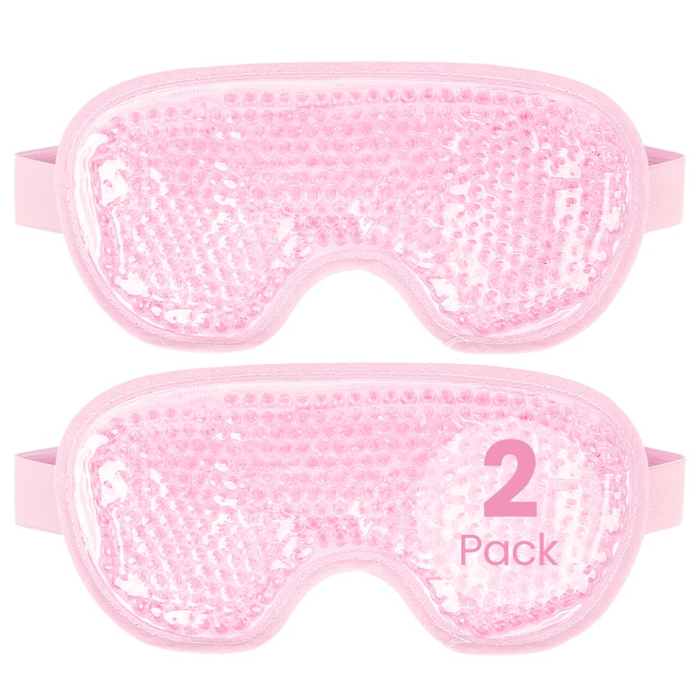 NEWGO 2Pack Cold Eye Mask Cooling Eye Mask for Dry Eyes, Gel Eye Mask Eye Ice Pack Reusable Cold Eye Compress for Dark Circles, Migraines, Eye Surgery, Skin Care (Pink)