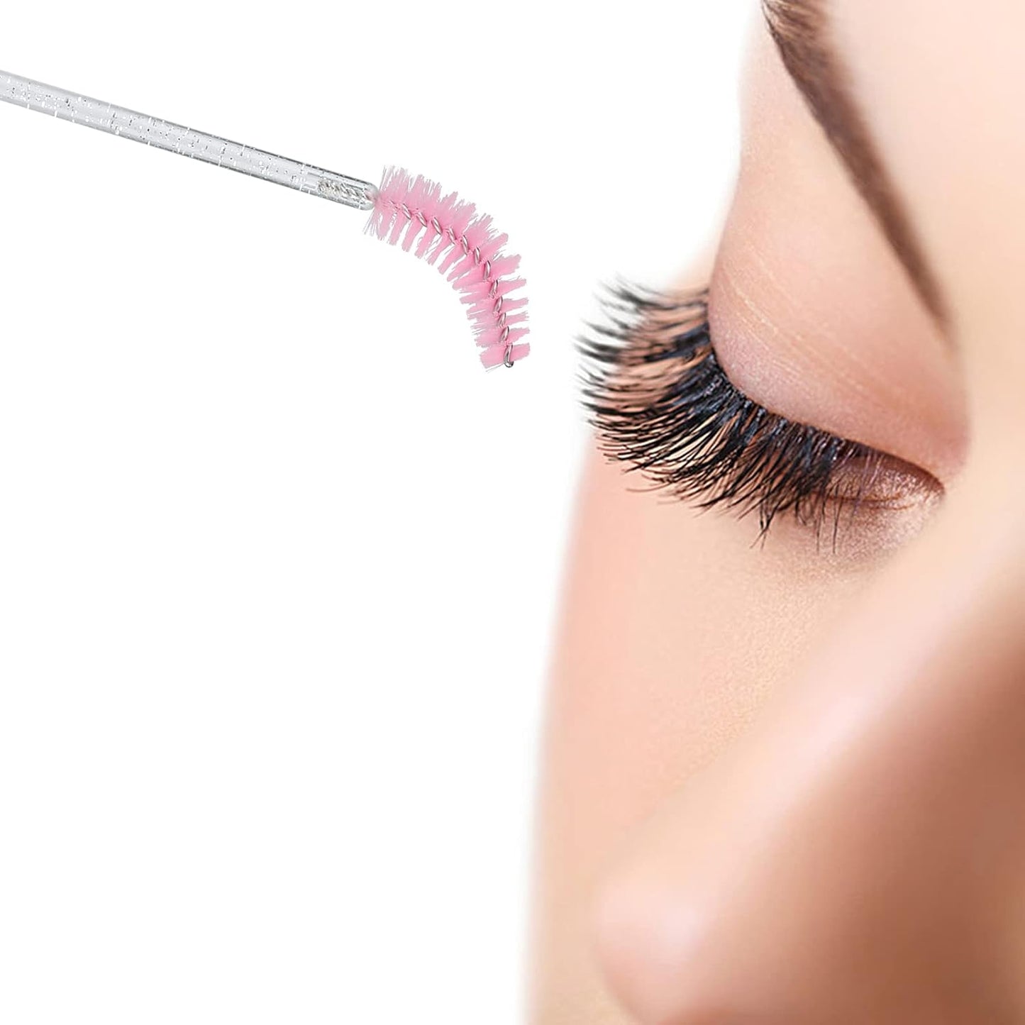 G2PLUS 300PCS Disposable Mascara Brushes, Crystal Lash Brush Makeup Kit, Adjustable Eyelash Spoolies for Eyelash Extensions, Eyebrow and Makeup (White + Pink)