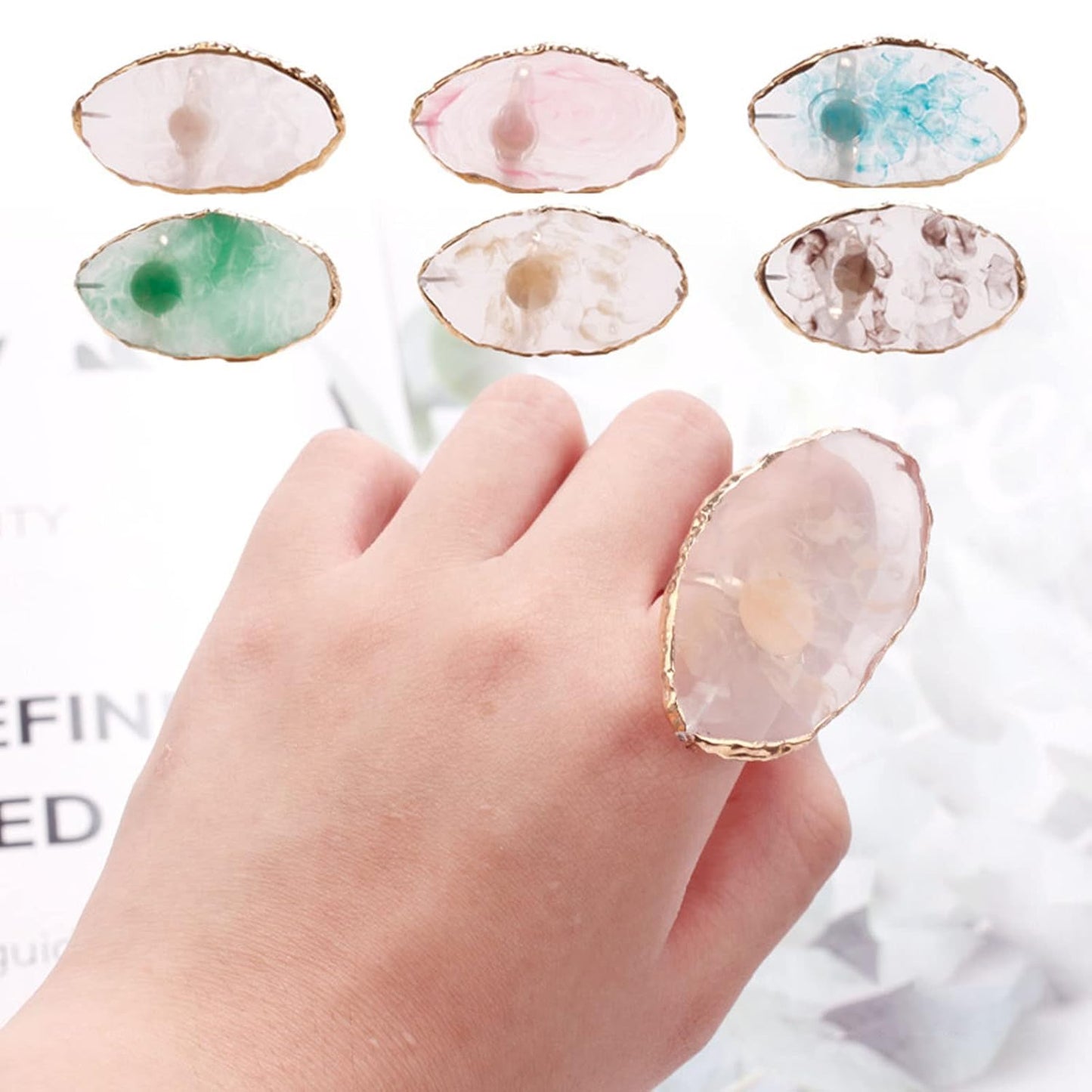 Nail Art Palette, 6pcs Wearable Soft Resin Nail Art Palette Ring, Resin Nail Art Palette Compatiable for Make-Up Beginners and Make-Up Schools