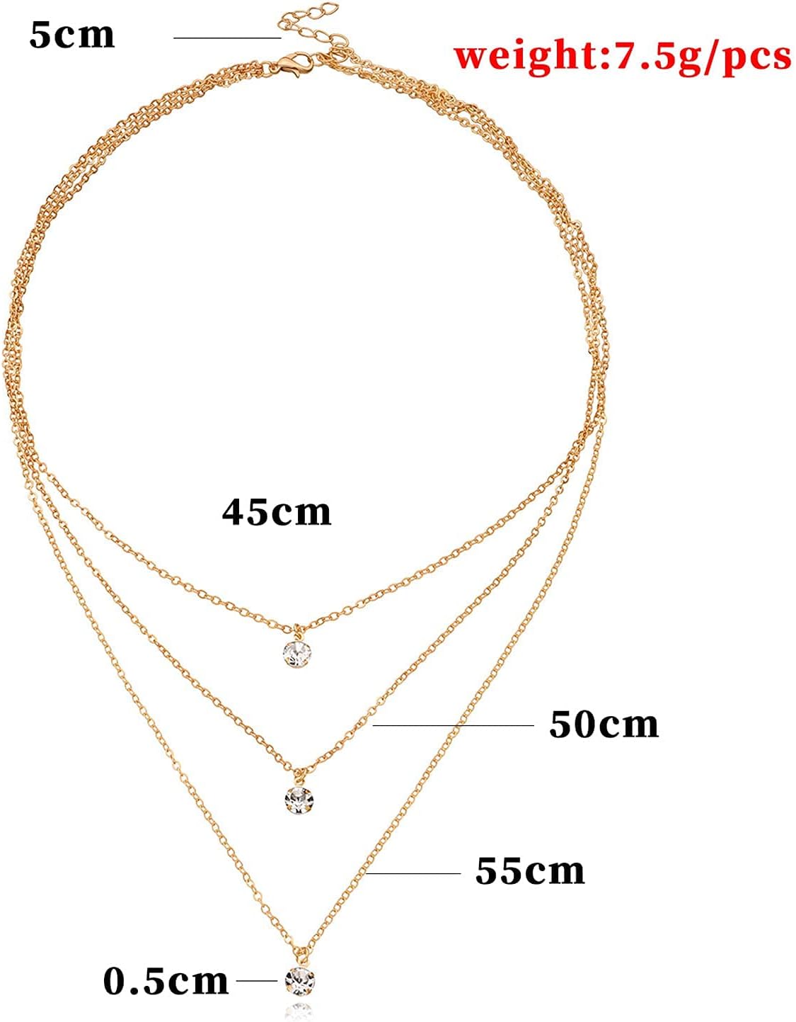 Boho Layered Crystal Necklace Gold Rhinestone Pendant Chain Necklace Vintage Multi Strand Necklace Chain Jewelry for Women