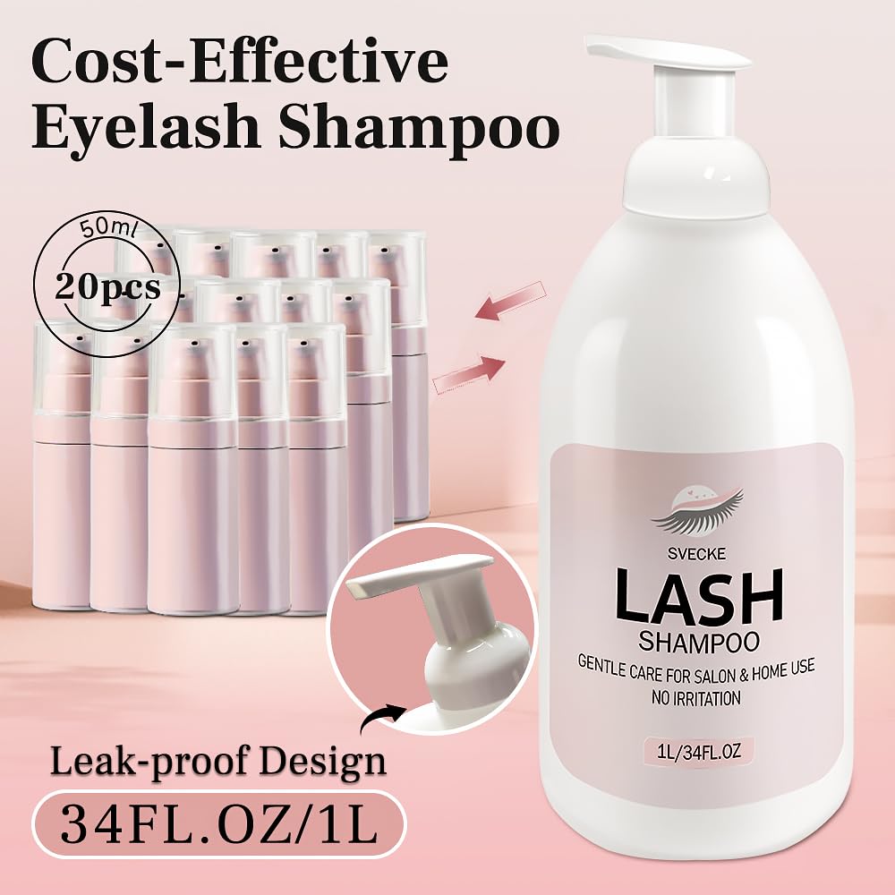 Lash Shampoo 34fl.oz/1L, Eyelash Shampoo for Lash Extension, Eyelash Extension Cleanser, Lash Eyelid Foam Cleaning Kit for Salon Use and Home Use
