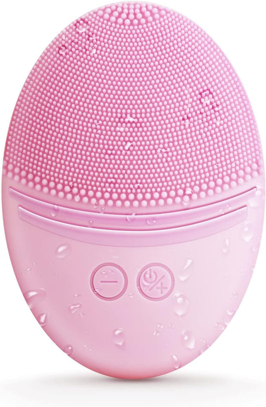 EZBASICS Facial Cleansing Brush Made with Ultra Hygienic Soft Silicone, Waterproof Sonic Vibrating Face Brush for Deep Cleansing, Gentle Massaging, Inductive Charging (Pink)1 Pack+5 Speed Settings