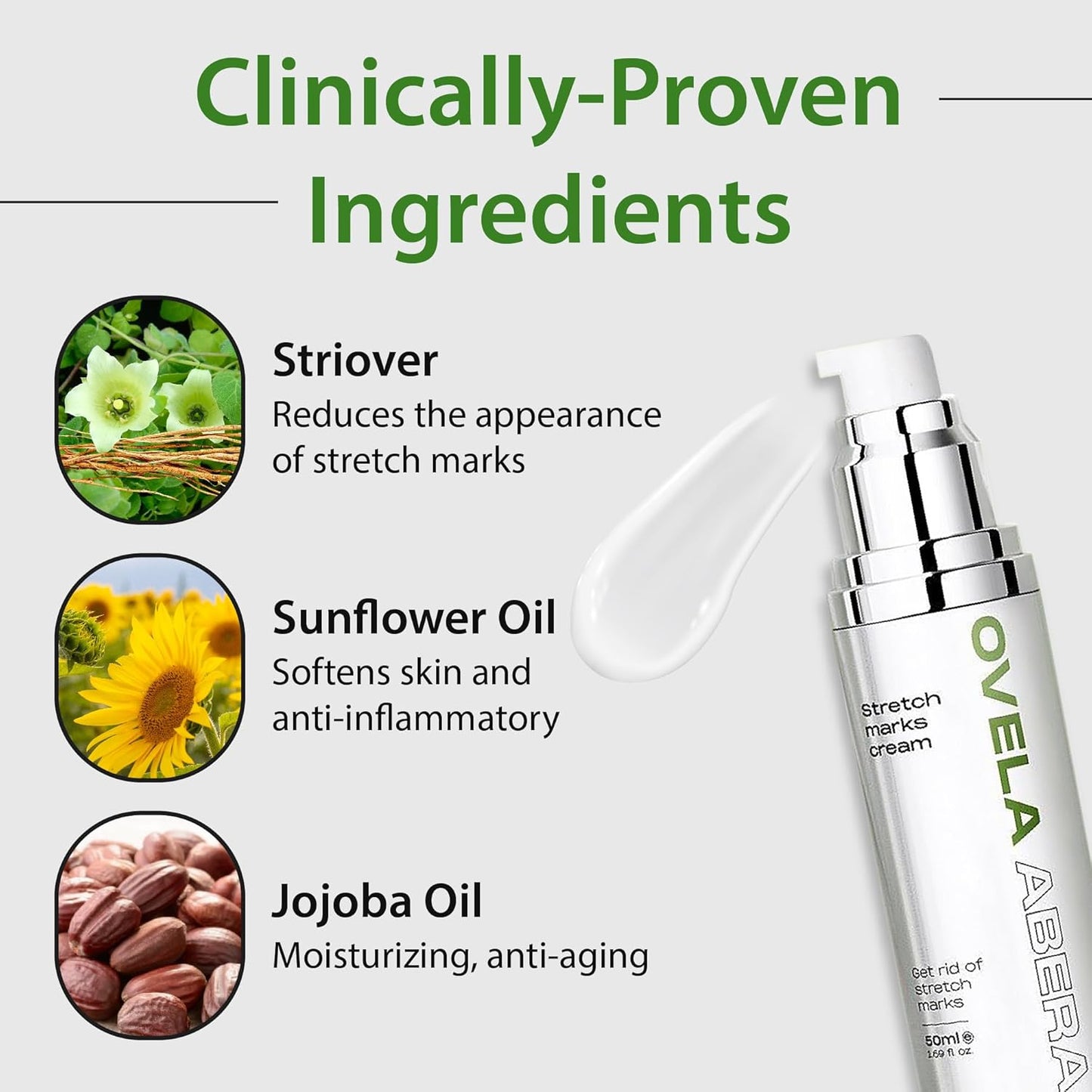 Abera Ovela Maternity Stretch Mark Cream with Eye Mask for Pregnancy and Weight Fluctuations, Stretch Mark Treatment Pregnancy Must Haves, Deep Stretch Mark Removal, All Skin Types, 1.69 fl oz