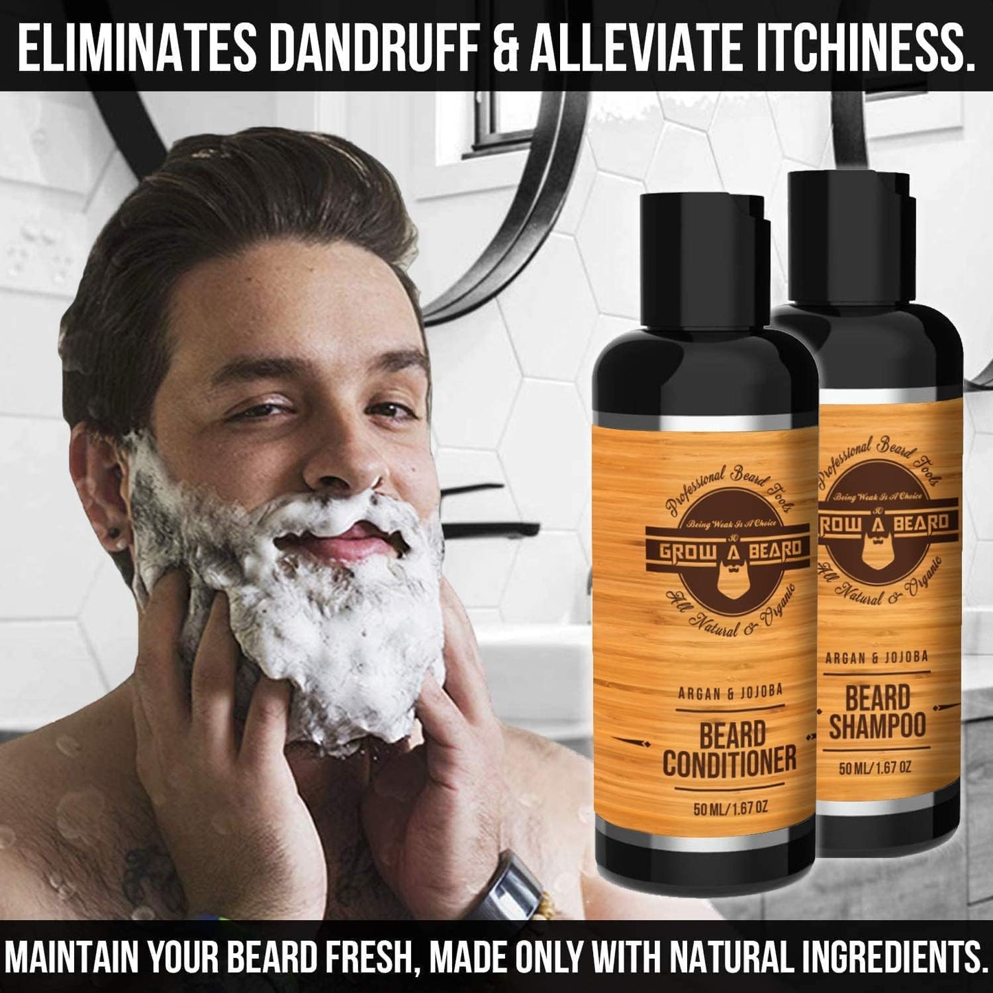 Beard Straightener Grooming Kit for Men, Beard Growth Kit, Wash, Brush & Comb, Unscented Growth Oil, All Natural Chanel Balm, Conditioner, Razor & Scissors, Great Gift Idea for Men's (Bamboo)
