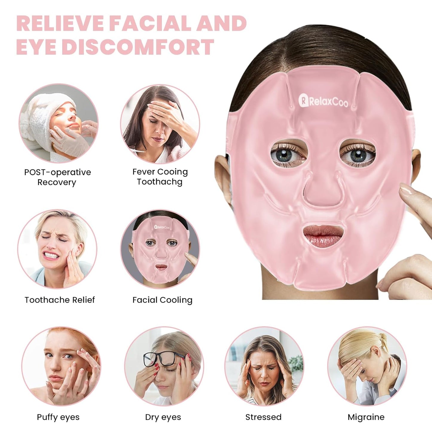 Cold Face Eye Mask Ice Pack Reduce Face Puff,Dark Circles,Gel Hot Cold Compress,Face SPA for Woman Sleeping, Pressure, Headaches, Skin Care， Pink
