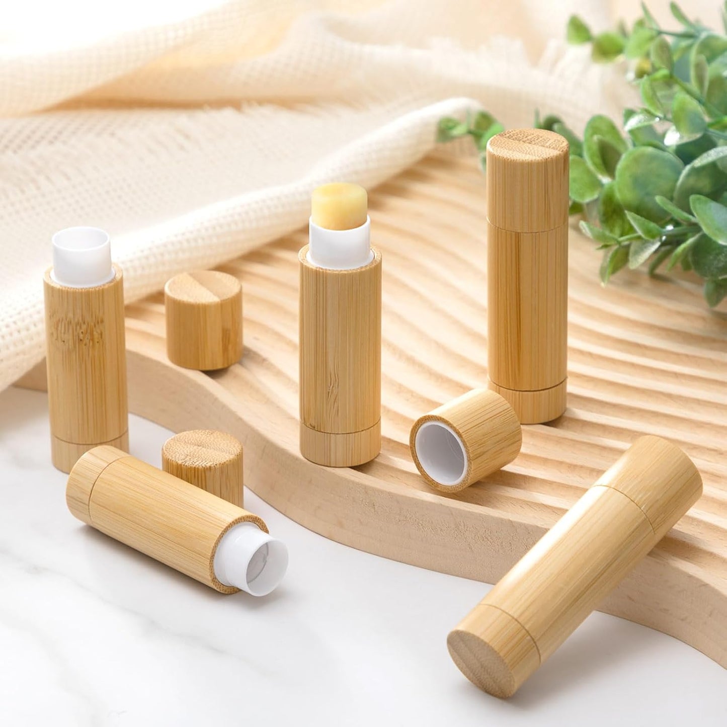 Leinuosen 12 Pcs Bamboo Empty Lipstick Tubes, Refillable 5g Lip Balm Containers with Rotable Plastic Inner for Women Girl DIY Cosmetic Lip Gloss Tubes for Lipstick, Deodorant, Solid Perfume, Makeup