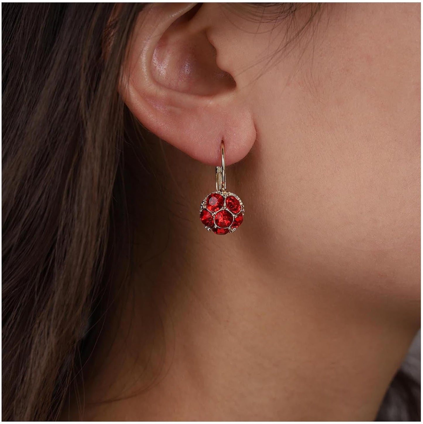 Vintage Ruby Dangle Earrings Red Crystal Ball Earrings Red Ruby Stud Earrings Gold Round Leverback Earring Jewelry for Women