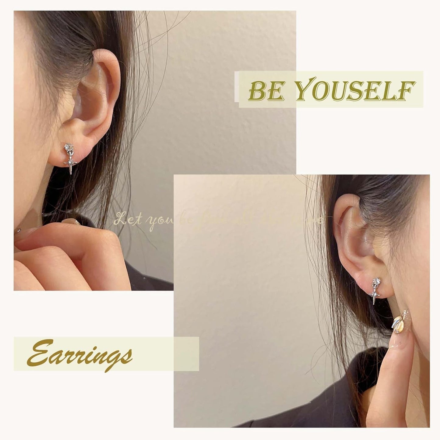 Punk Cross Star Dangle Drop Earrings Vintage Silver Hanging Rhinestone North Star Drop Earrings Minimalist Cross Star Dangle Huggie Small Hoop Earrings Jewelry for Women