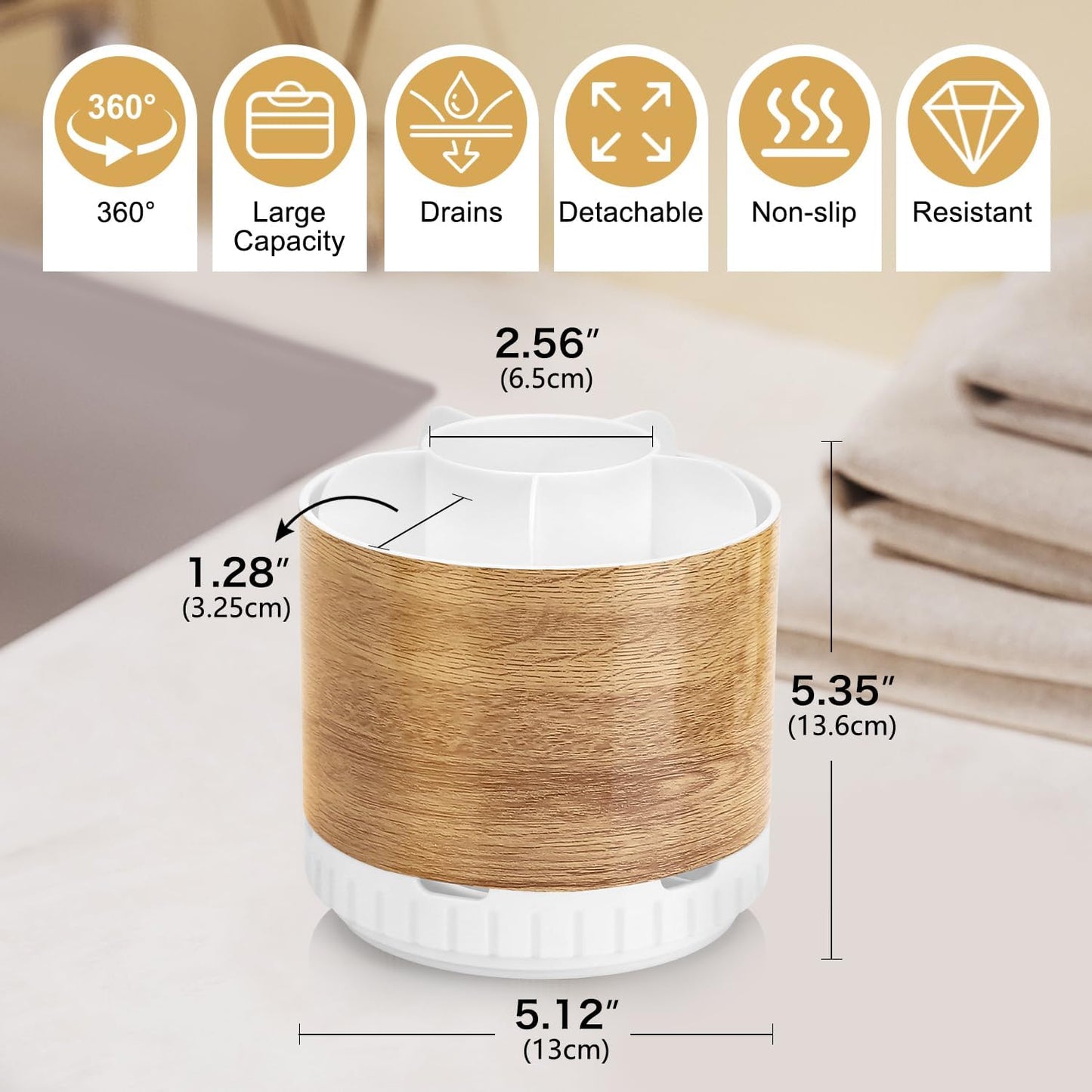 Wood Toothbrush Holders Organizers - Rotating Detachable 6 Slots Electric Toothbrush and Toothpaste Holde for Bathroom Accessories Organization Counter Vanity Sink Storage