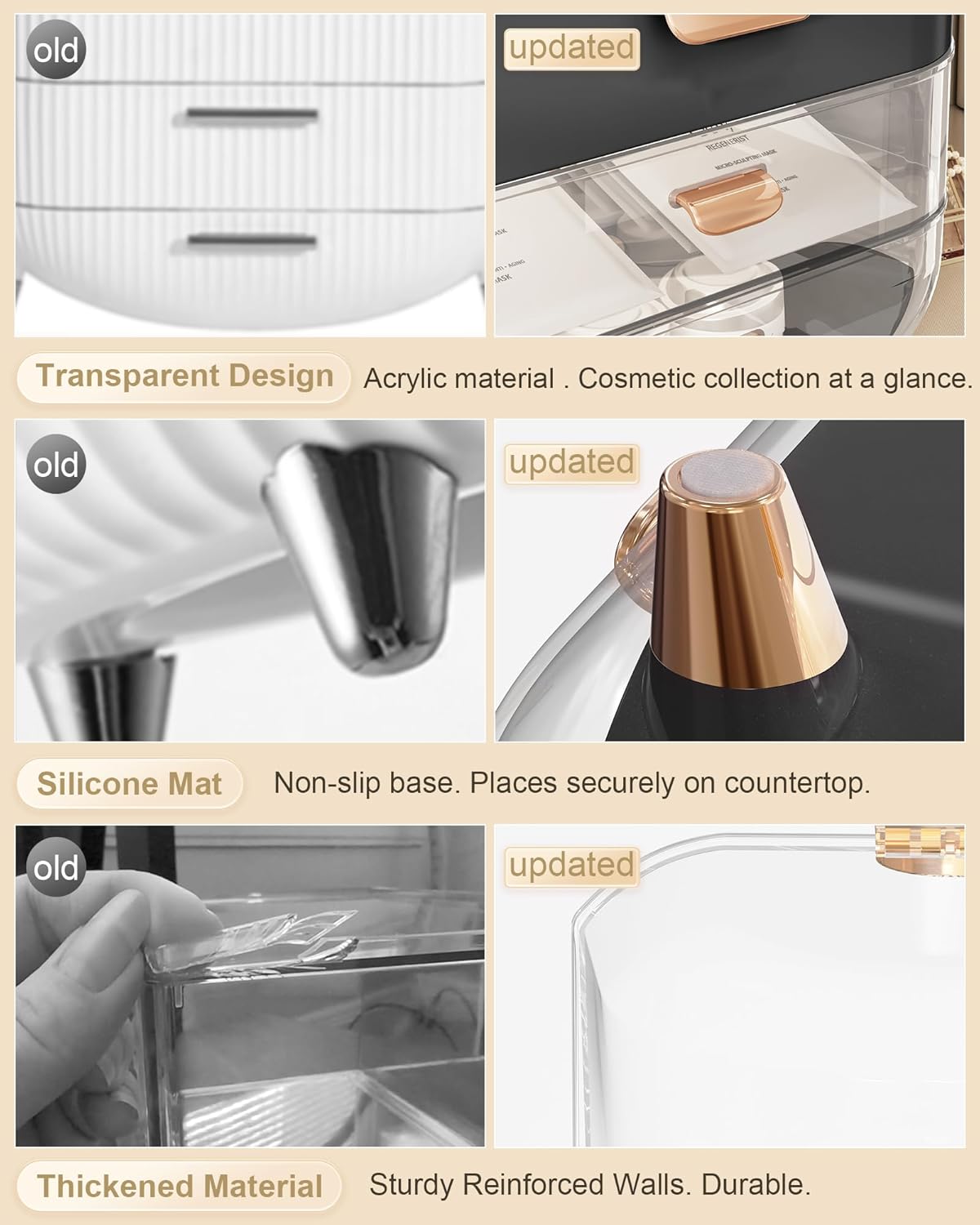 Makeup Organizer, Skincare Holder Bathroom Counter Organizer, Storage Box Cosmetic Display Cases, Teen Girl Gifts Trendy Stuff Make up Organizers for Vanity, Dresser, Countertop (black)