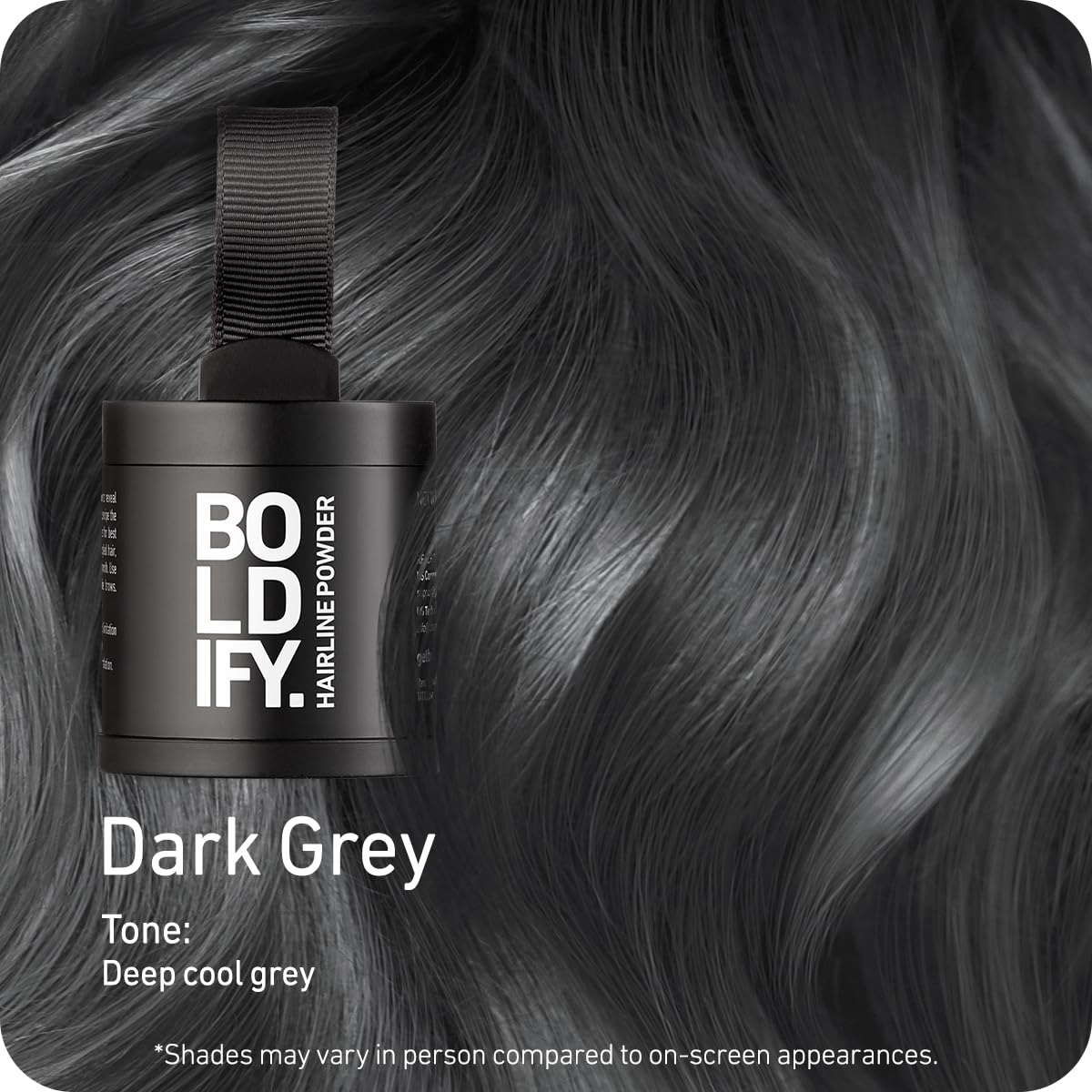 BOLDIFY Hairline Powder (LARGE, 10g) - Root Touch Up Hair Color for Gray Coverage - Bald Spot Concealing Hair Powder for Women & Men - 48-Hour Stain-Proof - Dark Gray