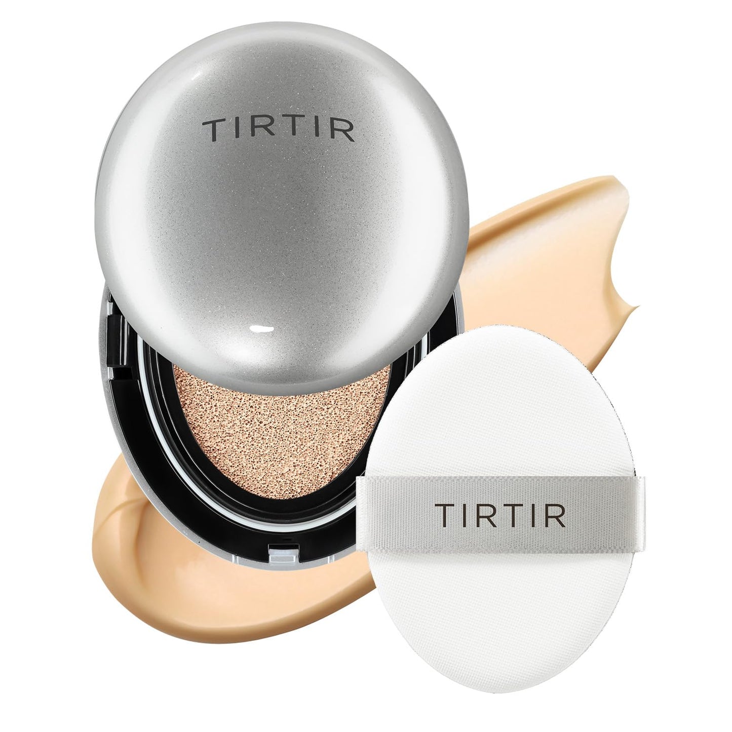 TIRTIR Mask Fit Aura Silver Cushion Foundation | Semi-glow Finish, Natural Coverage, Moisturizing, Lightweight, Korean cushion foundation (#23N Sand, Full Size, 0.63 Fl Oz)