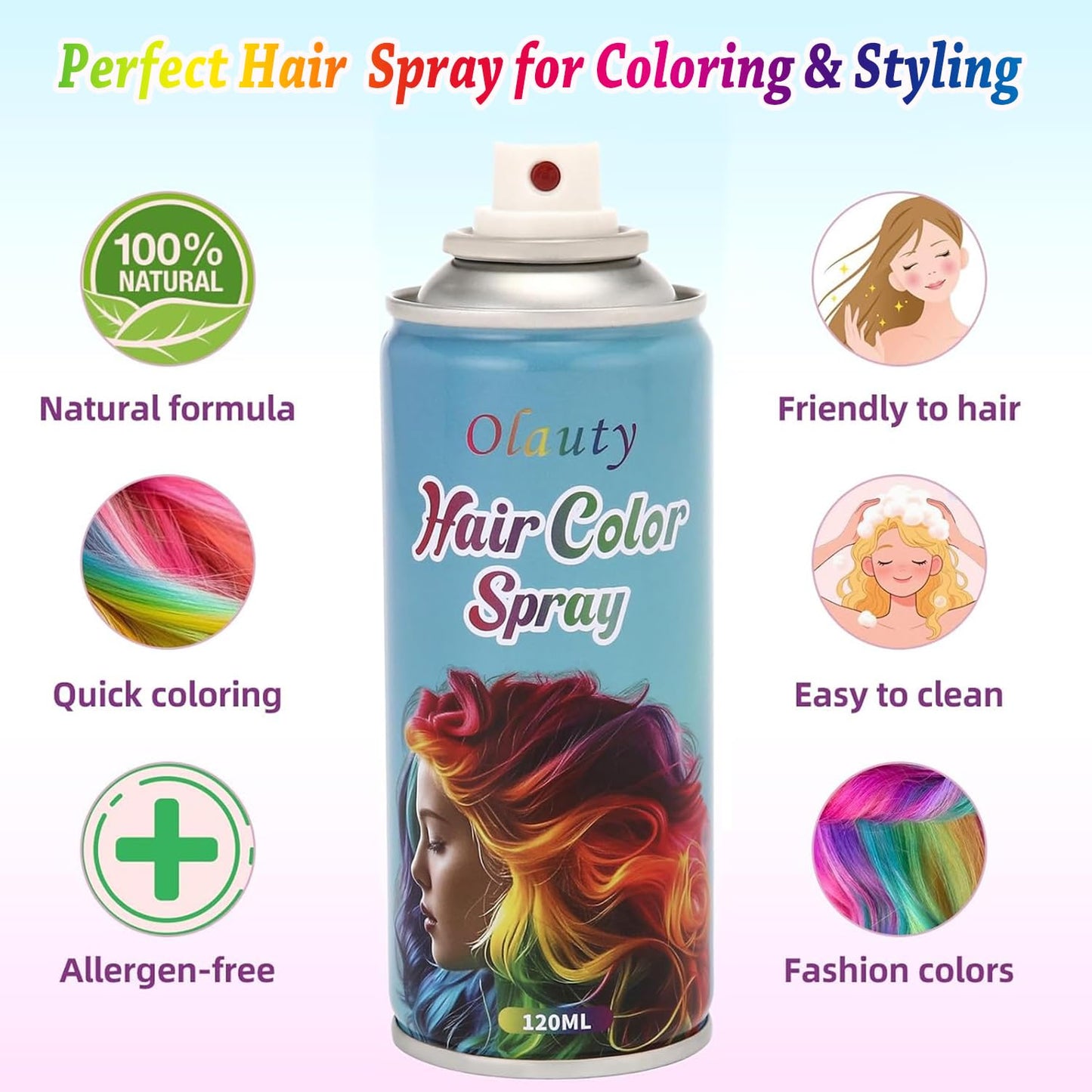 Purple Hair Spray, Temporary Hair Dye Spray For Kids Women,Washable Hair Color Wax, Non-Sticky Hair Coloring Pomades for Cosplay Party, Halloween DIY Crazy Hair Day (Purple)