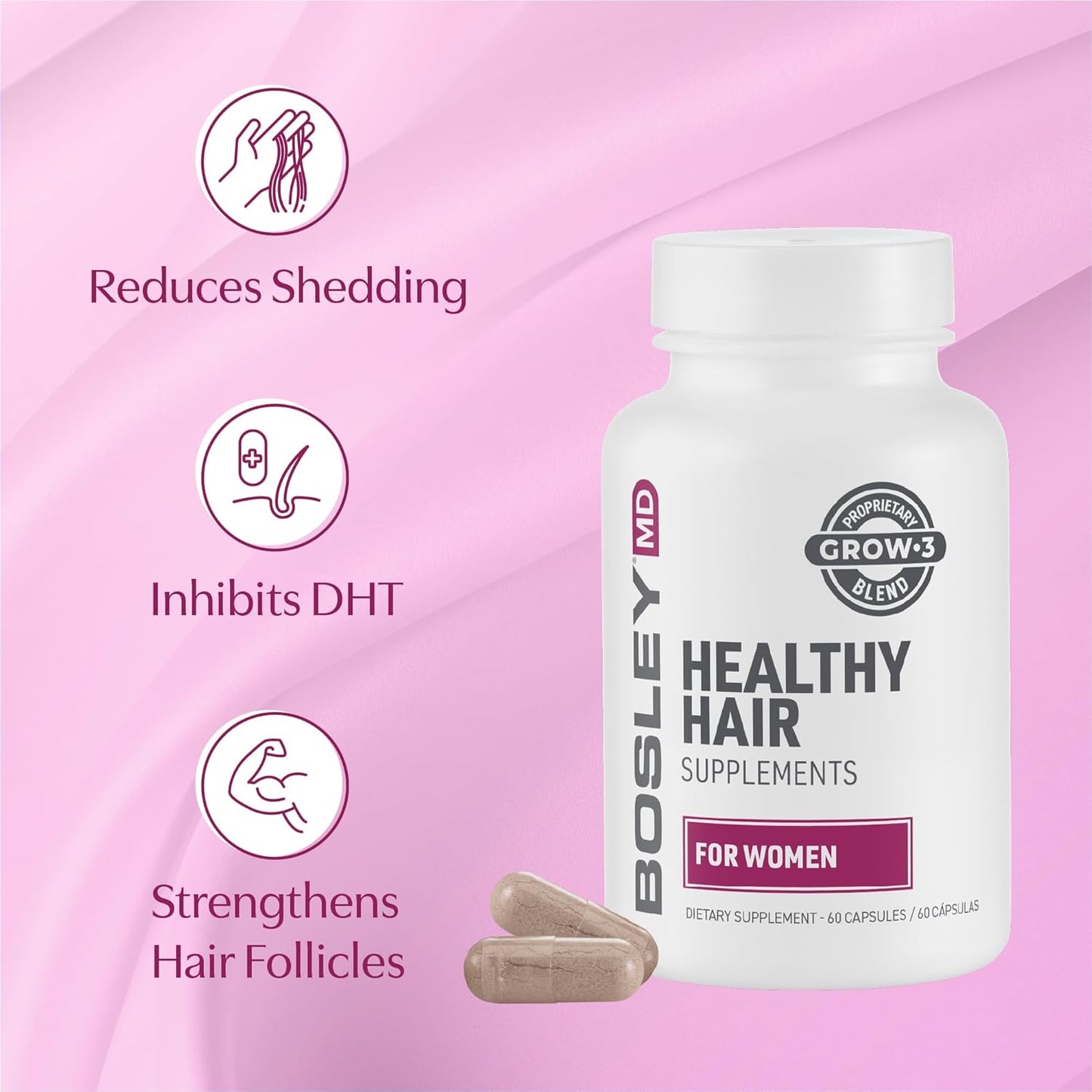 Women’s Healthy Hair Growth Supplements – DHT-Blocking Botanicals with Biotin, Niacin, Zinc & L-Lysine – Rich in Vitamins & Minerals – Supports Thicker, Fuller Hair – 60 Capsules (2-Month Supply)