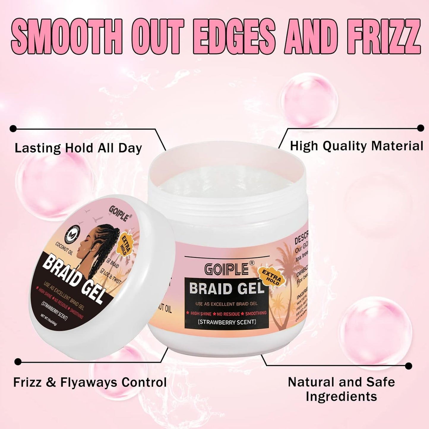 16oz Big Capacity Braid Gel Good for Twist, Locs, Braids, Edge No Flake Extra Hold High Shine Braiding Gel & Edge Control, Loc Gel Long Lasting for Locks, Cornrows Smooths & Tames Frizz