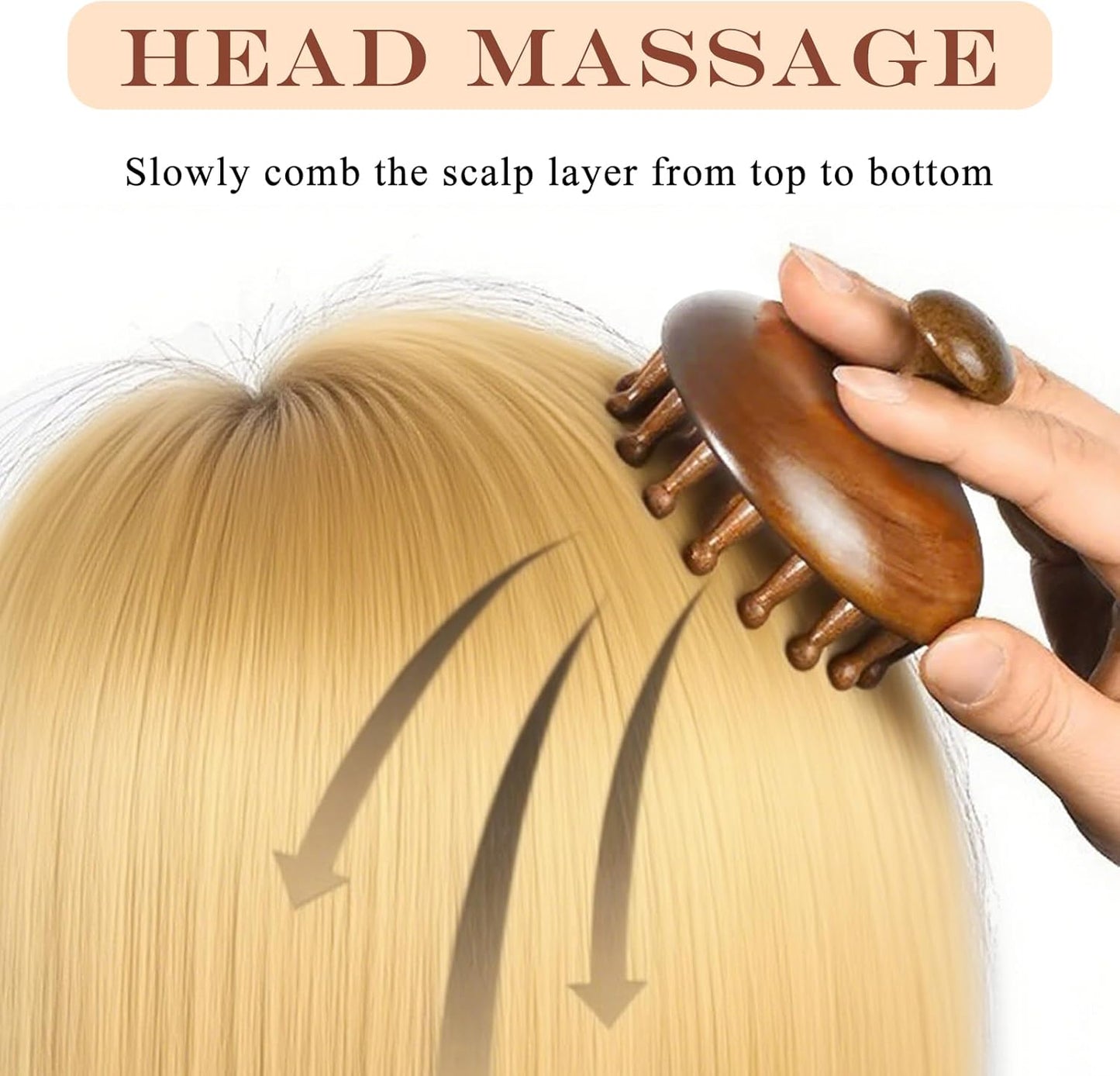 28 Teeth Sandalwood Head Massager - Round Wooden Scalp Brush for Hair Growth & Relaxation, Gua Sha Body Massage Tool