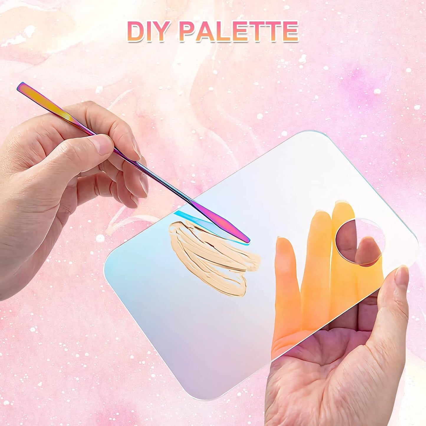 Makeup Spatula Korean Set, Senbos Professional Acrylic Makeup Palette with 2 Pcs Spatula Tool, Tray Apply for Foundation Eye Shadow Lipsticks Nail Art Pigment Blending Set with Leather Covers