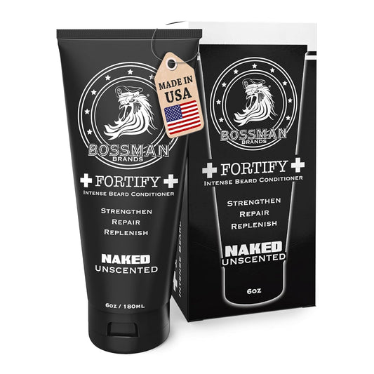 Bossman Fortify Intense Beard Conditioner for Men (Naked - Unscented) – Moisturizes, Replenishes & Protects with Natural Ingredients – Thicker Formula, Made in USA