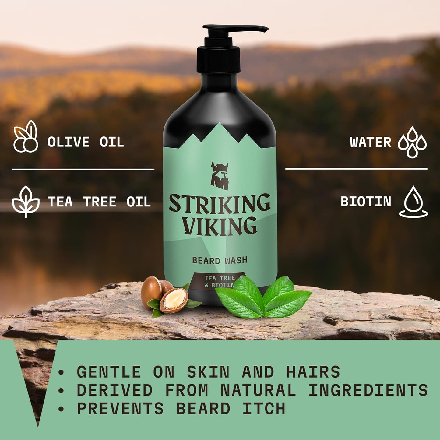 Striking Viking Beard Shampoo with Tea Tree, Biotin & Jojoba Oil - 17 oz Deep Cleansing, Paraben & Sulfate Free for All Beard Types