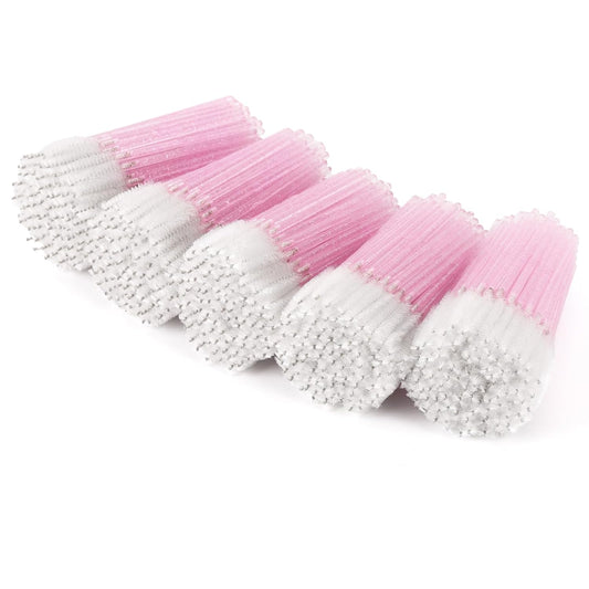 Tbestmax 500 Disposable Mascara Wands Eyelash Brush Spoolies for Eyebrow Eye Lash Extension (Pink, White)