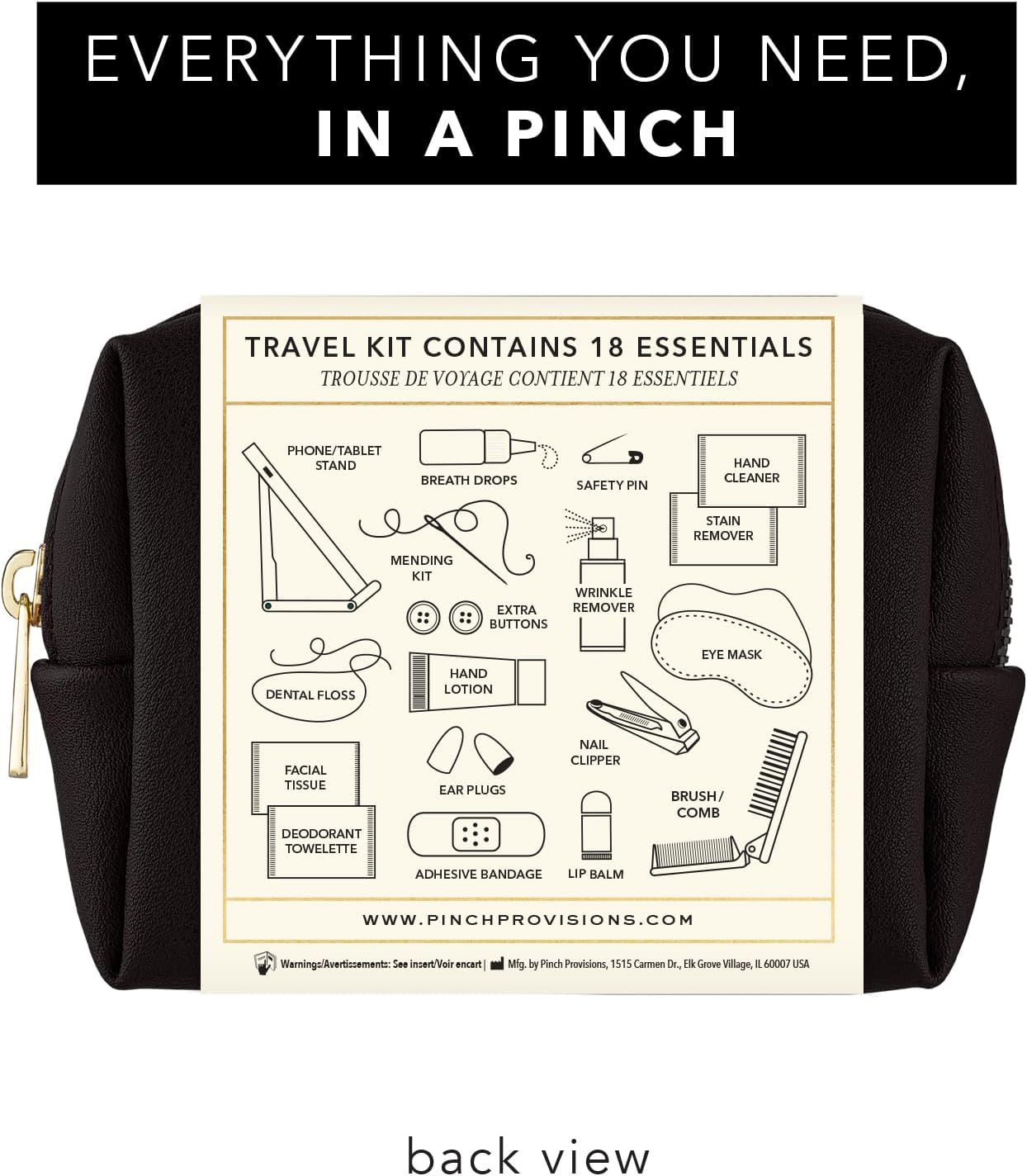 Pinch Provisions Travel Kit, includes 18 Must-Have Emergency Essential Items for Travelling, Ideal Road Trip or Airport Gift for Friends, Family & Peers, Portable Pouch