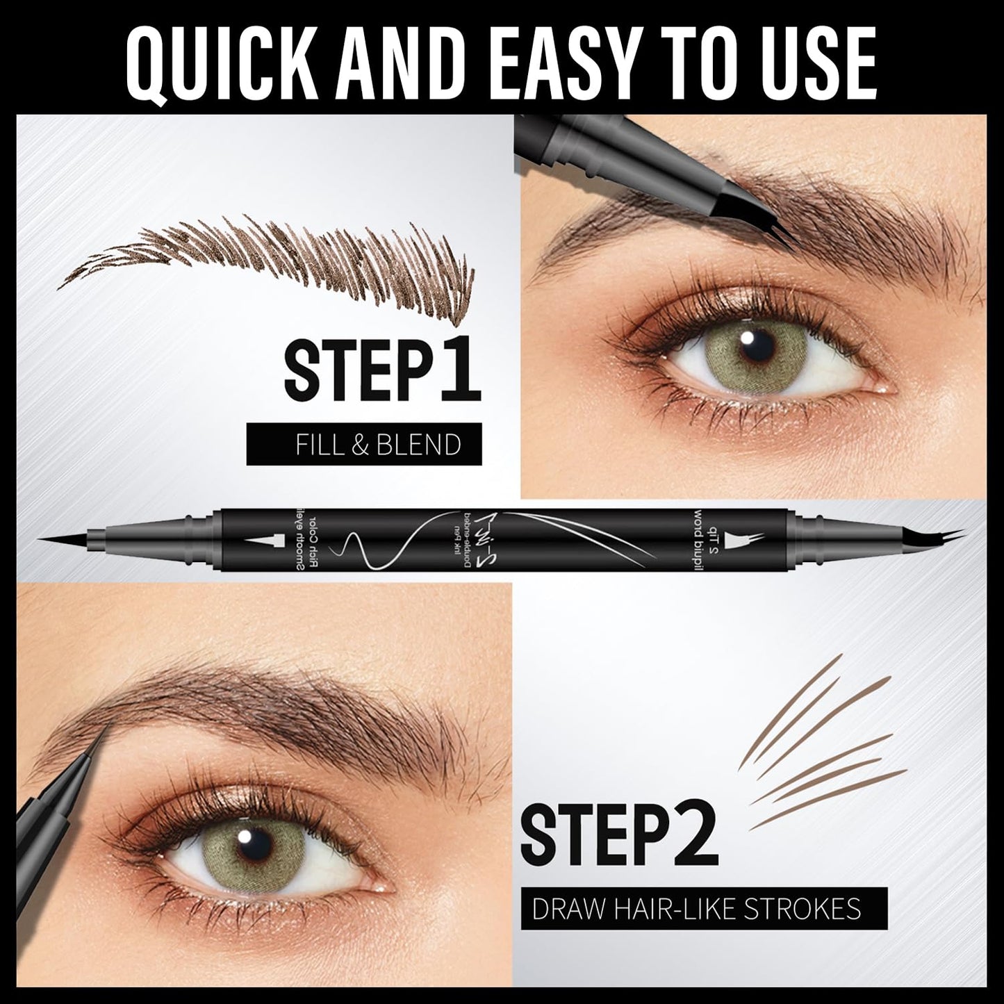 Curved Eyebrow Pencil, 2-in-1 Dual-Ended Eyebrow Pen with Curved Tip and Precise Brush-Tip, Waterproof, Microblading, Long Lasting (Brown)