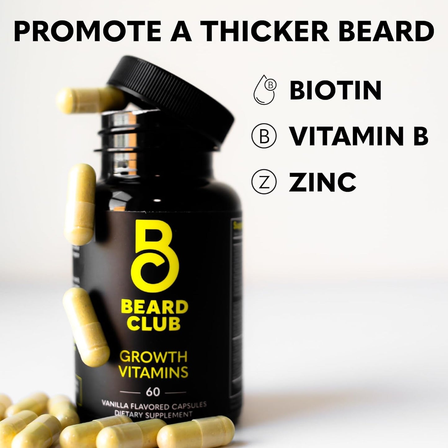 The Beard Club - Biotin Beard Growth Vitamins - Support A Thicker Fuller Beard, Fill in Patches - Minerals & Multi-Vitamins Help Support and Stimulate Healthier Facial Hair Growth