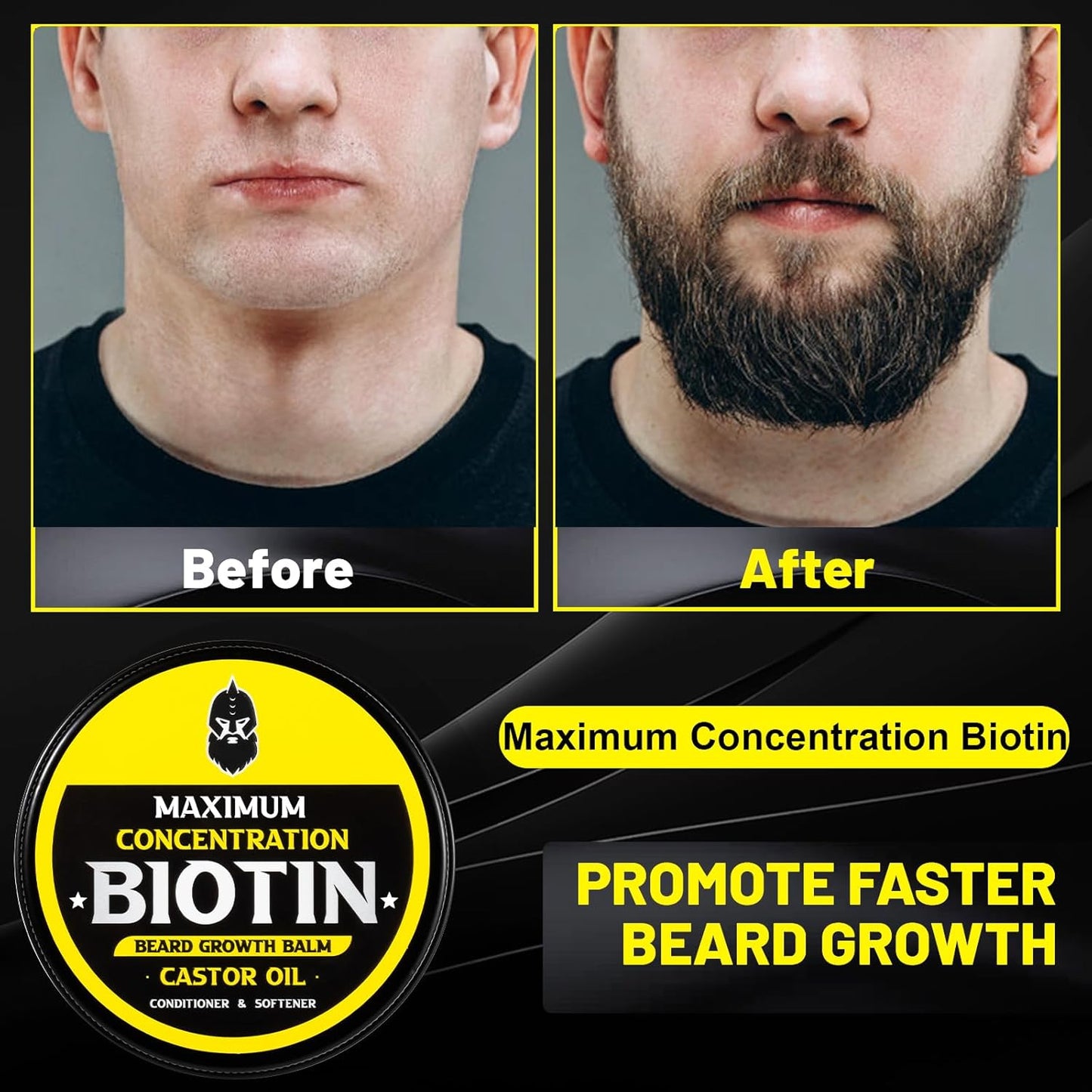 Beard Balm, Maximum Concentration BIOTIN, with Castor Oil and Argan & Jojoba Oils, Promotes Beard Growth, Styles, Strengthens & Softens Beards & Mustaches, 2 Ounce，Sandalwood